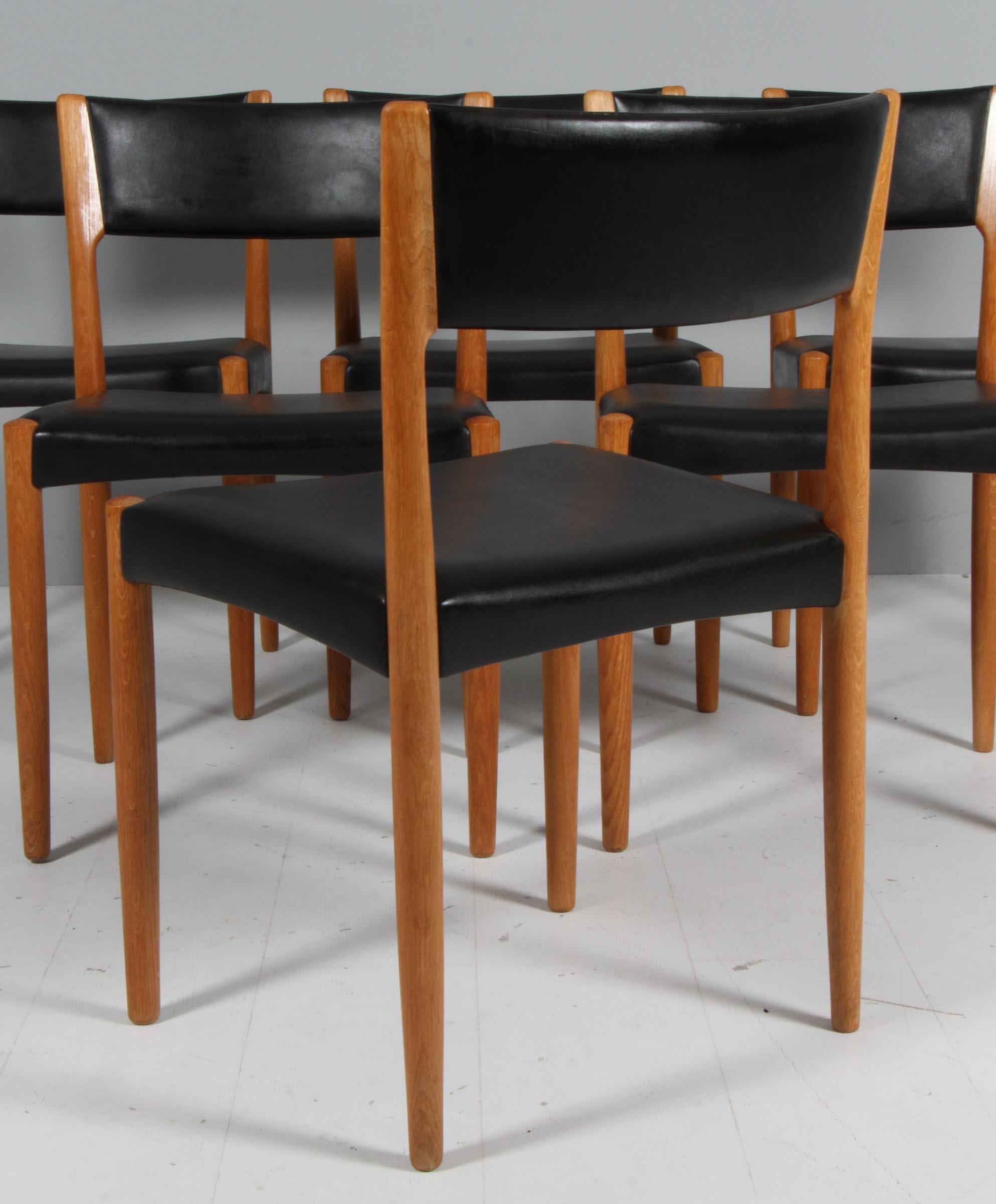 Mid-20th Century Harry Ostergaard, Set of Dining Chairs, oak and leather