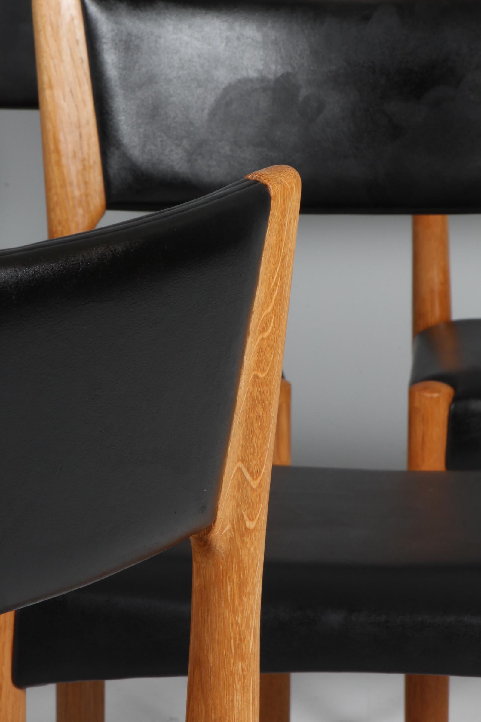Leather Harry Ostergaard, Set of Dining Chairs, oak and leather