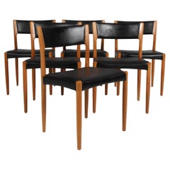 Vintage Harry Ostergaard, Set of Dining Chairs, oak and leather