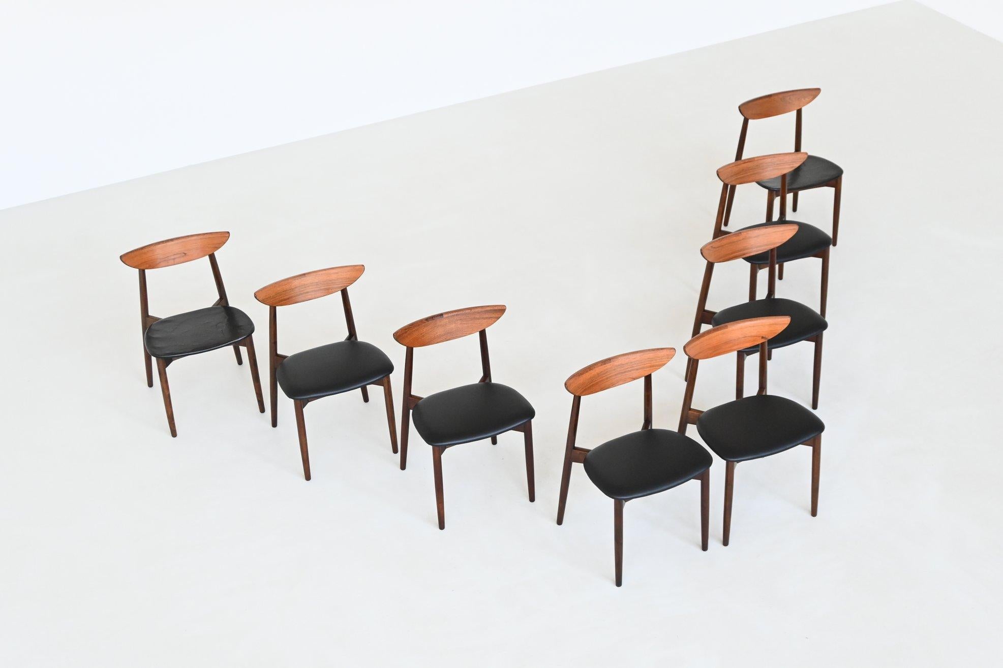 Harry Ostergaard set de huit chaises de salle à manger en bois de rose Randers Danemark 1960 en vente 3