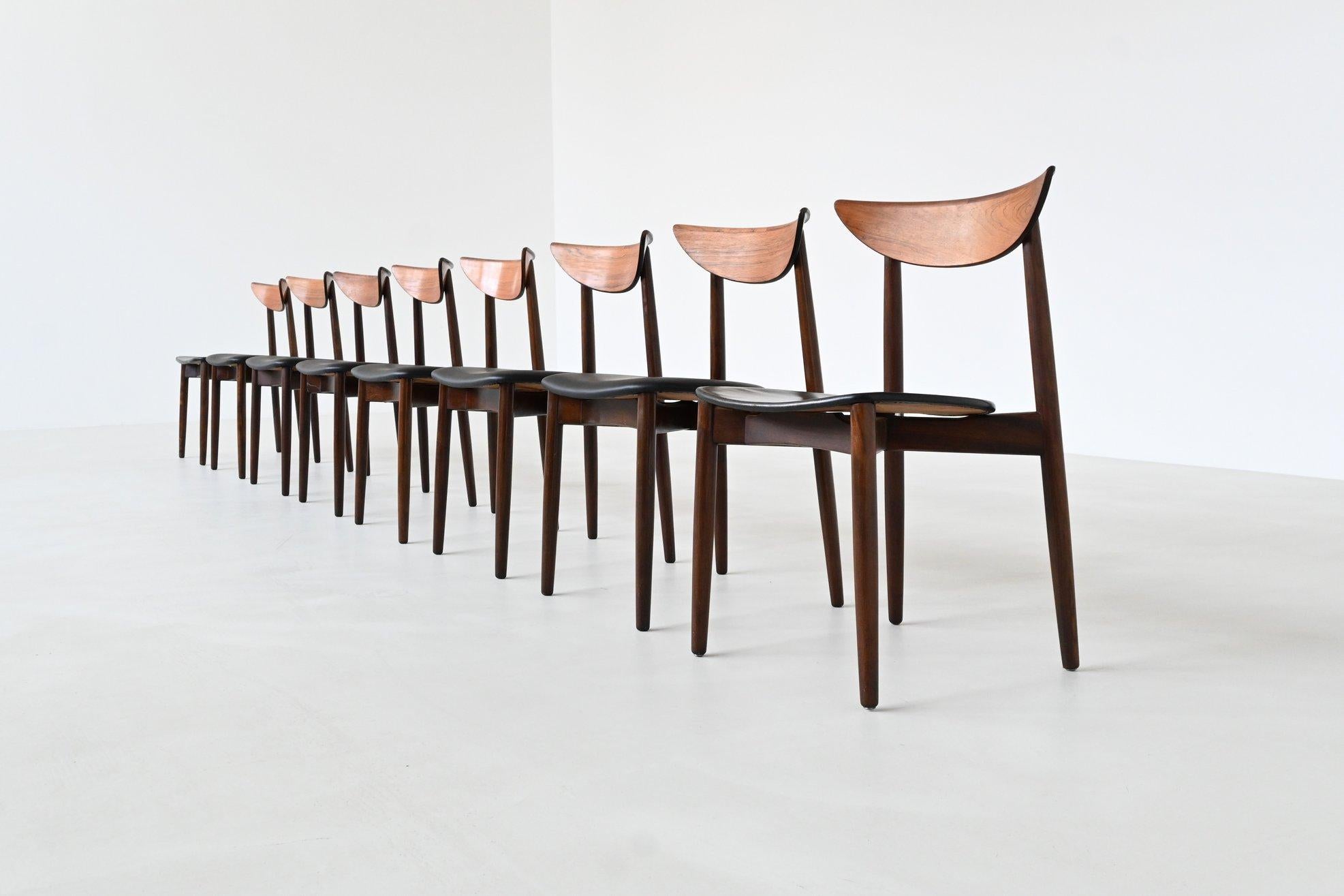 Harry Ostergaard set de huit chaises de salle à manger en bois de rose Randers Danemark 1960 en vente 1
