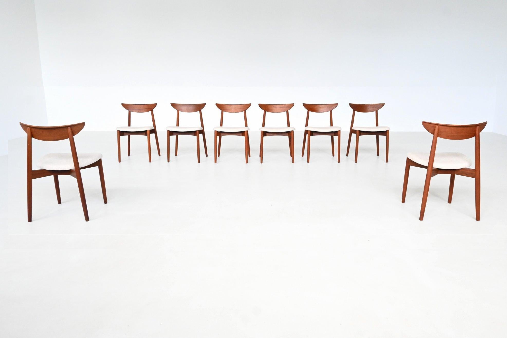 Tessuto Harry Ostergaard set of eight dining chairs teak Randers Denmark 1960 in vendita