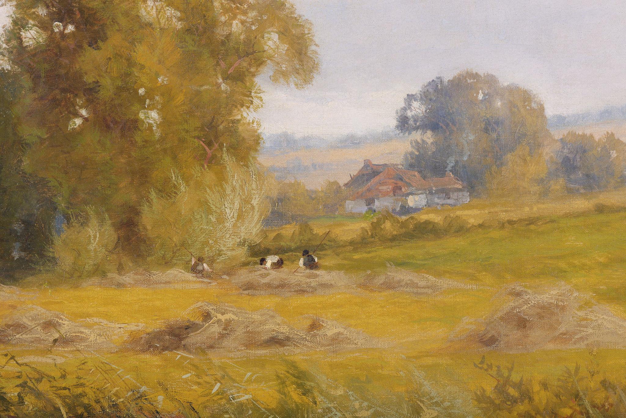 Working in the Hayfields - Victorian Painting by Harry Pennell ARCA