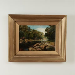 Peinture ancienne d'un paysage avec rivière par Harry Phelan Gibb