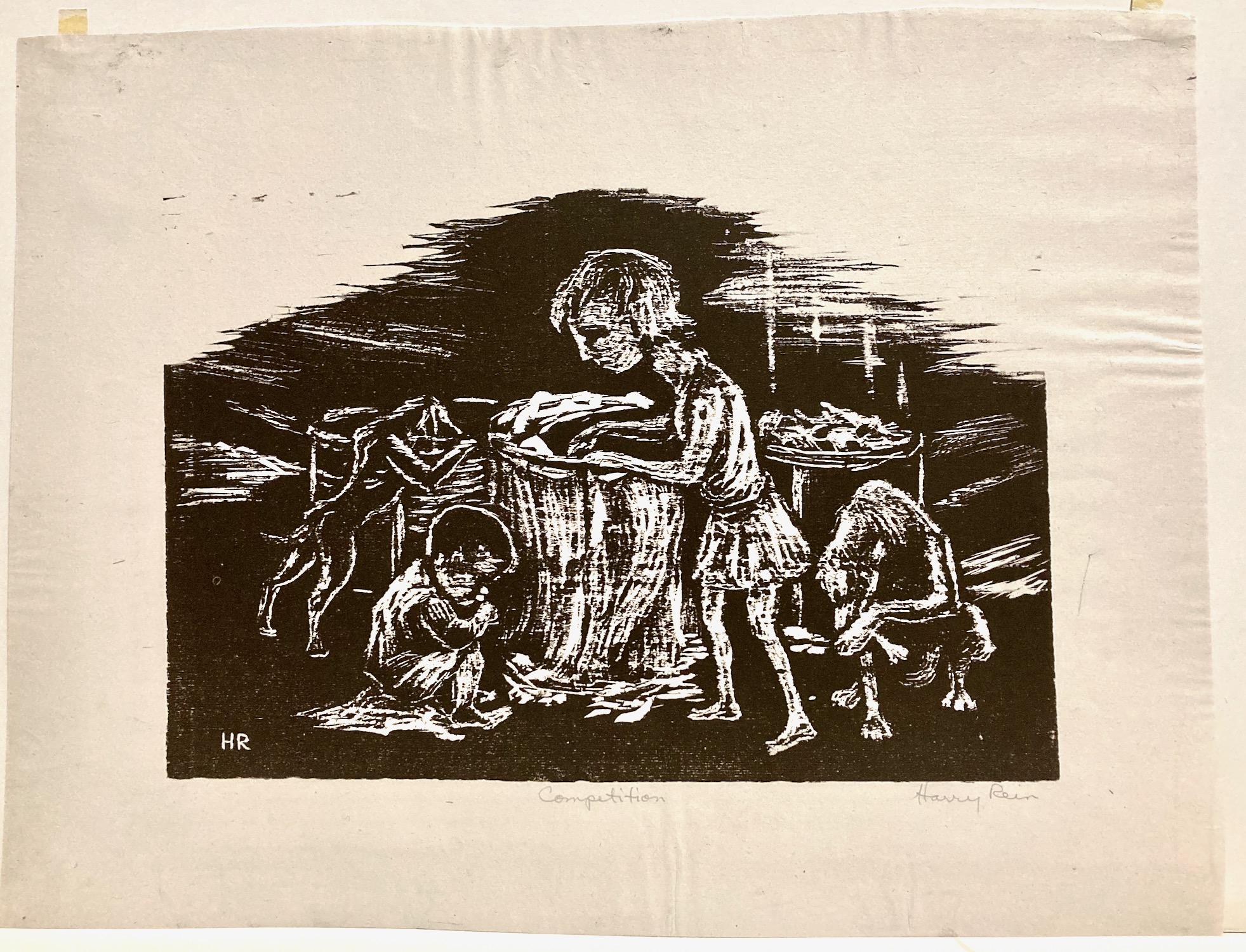 Harry R. Rein, Competition, 1936-39, WPA linocut For Sale 1