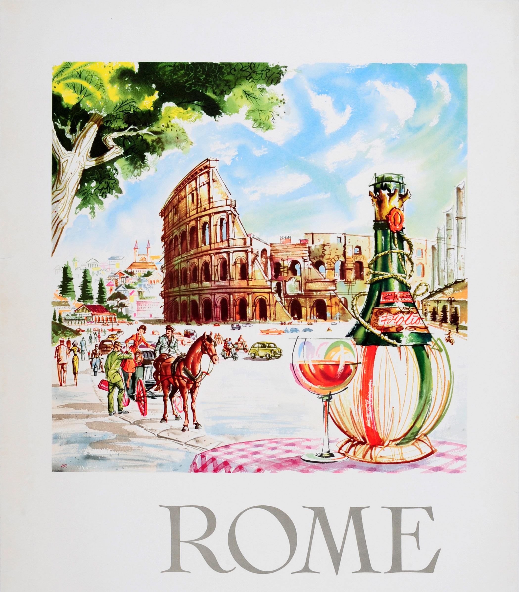 Original Vintage Travel Advertising Poster Rome Italy Fly Qantas Harry Rogers en venta 2