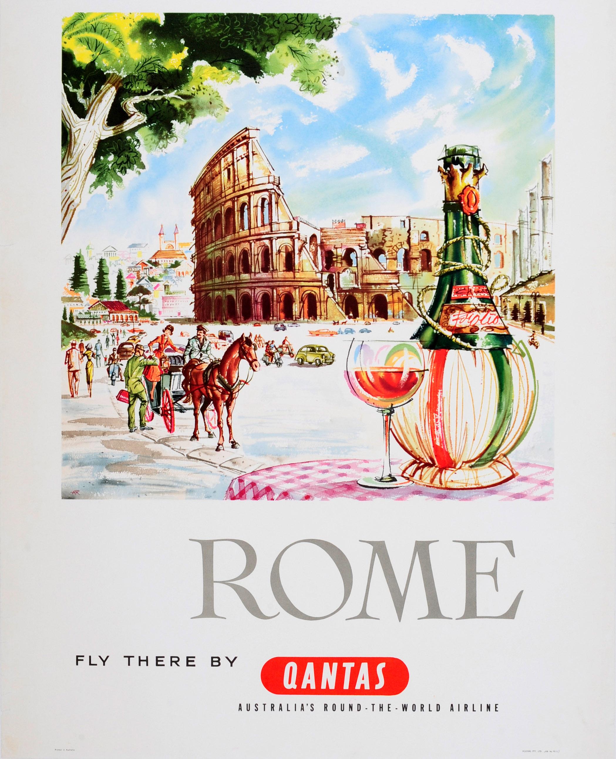 Original Vintage Travel Advertising Poster Rome Italy Fly Qantas Harry Rogers en venta 3