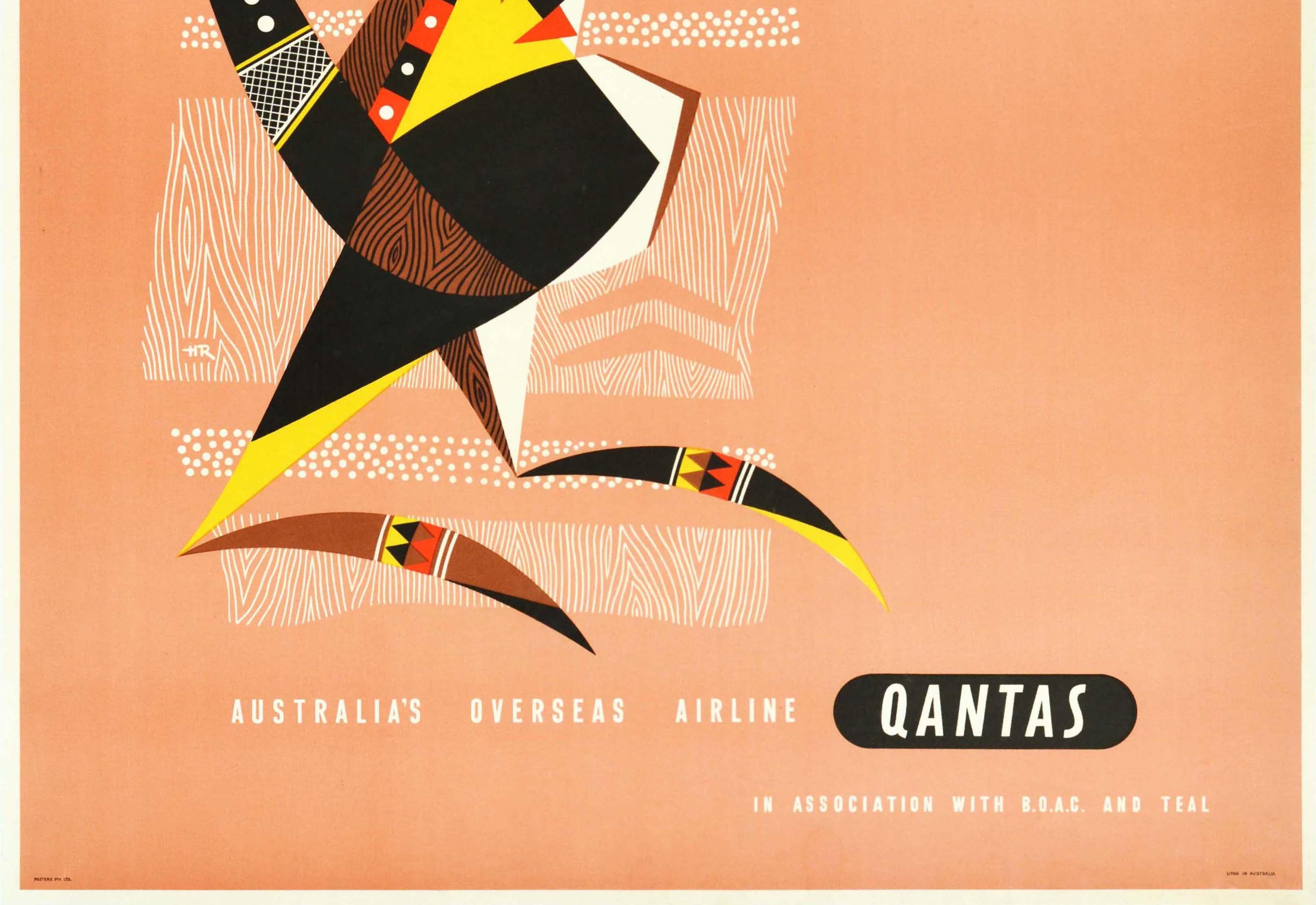 Original-Vintage-Reiseplakat Qantas Overseas Airline Kangaroo Design, Australien (Orange), Print, von Harry Rogers