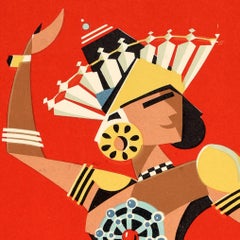 Original Vintage Travel Poster Ceylon Qantas Airline Dancer Harry Rogers Design