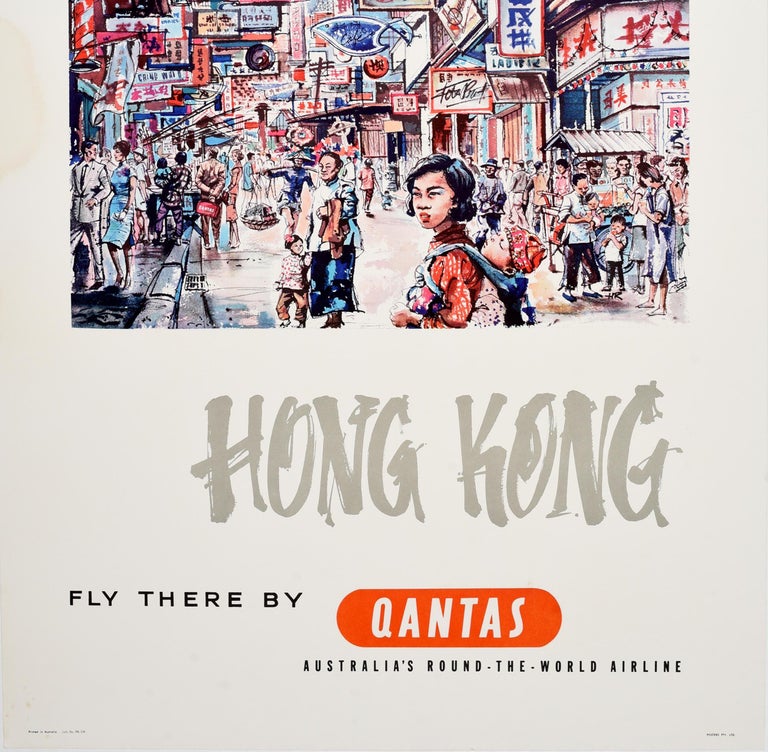 Harry Rogers Original Vintage Travel Poster Hong Kong Qantas Harry