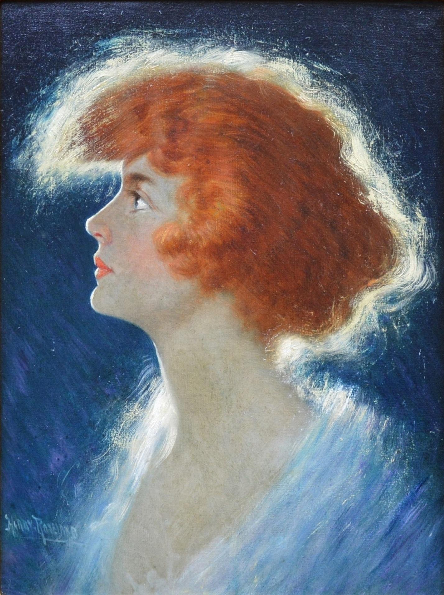 Harry Roseland American Beauty Belle Epoque Oil Painting Portrait of Glamorous Redhead For