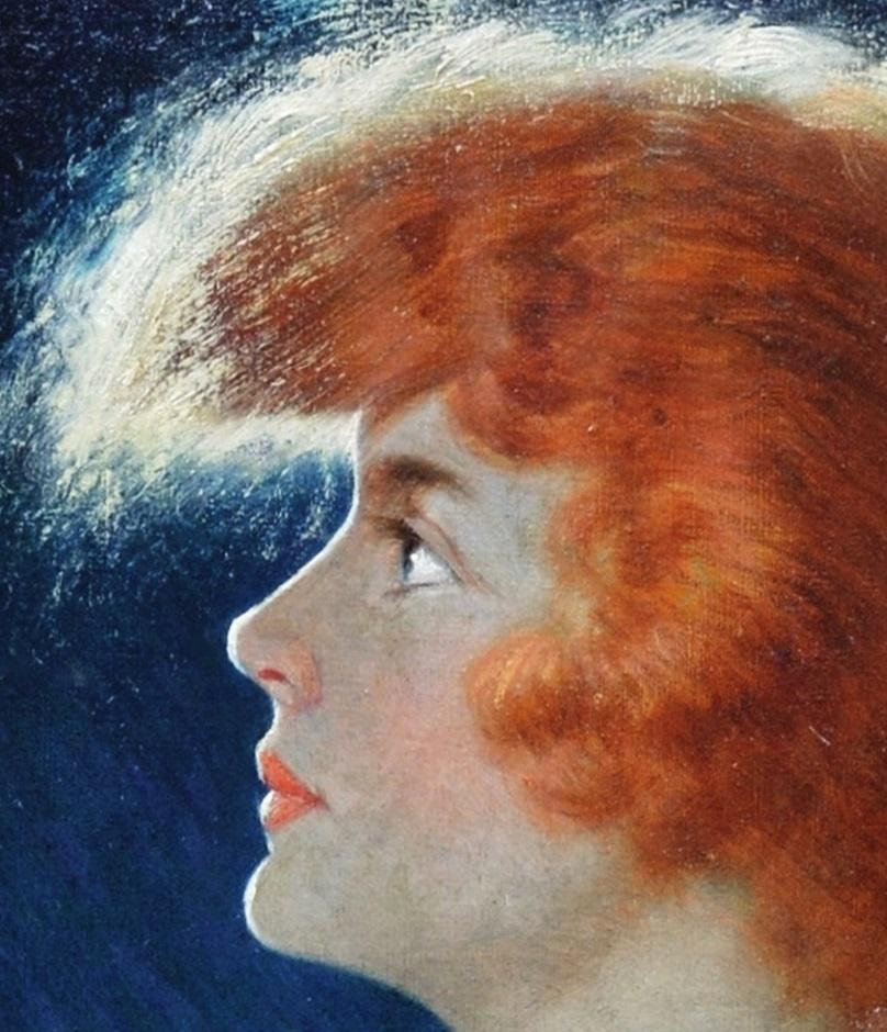American Beauty - Belle Epoque Oil Painting Portrait of Glamorous Redhead - Beige Figurative Painting by Harry Roseland