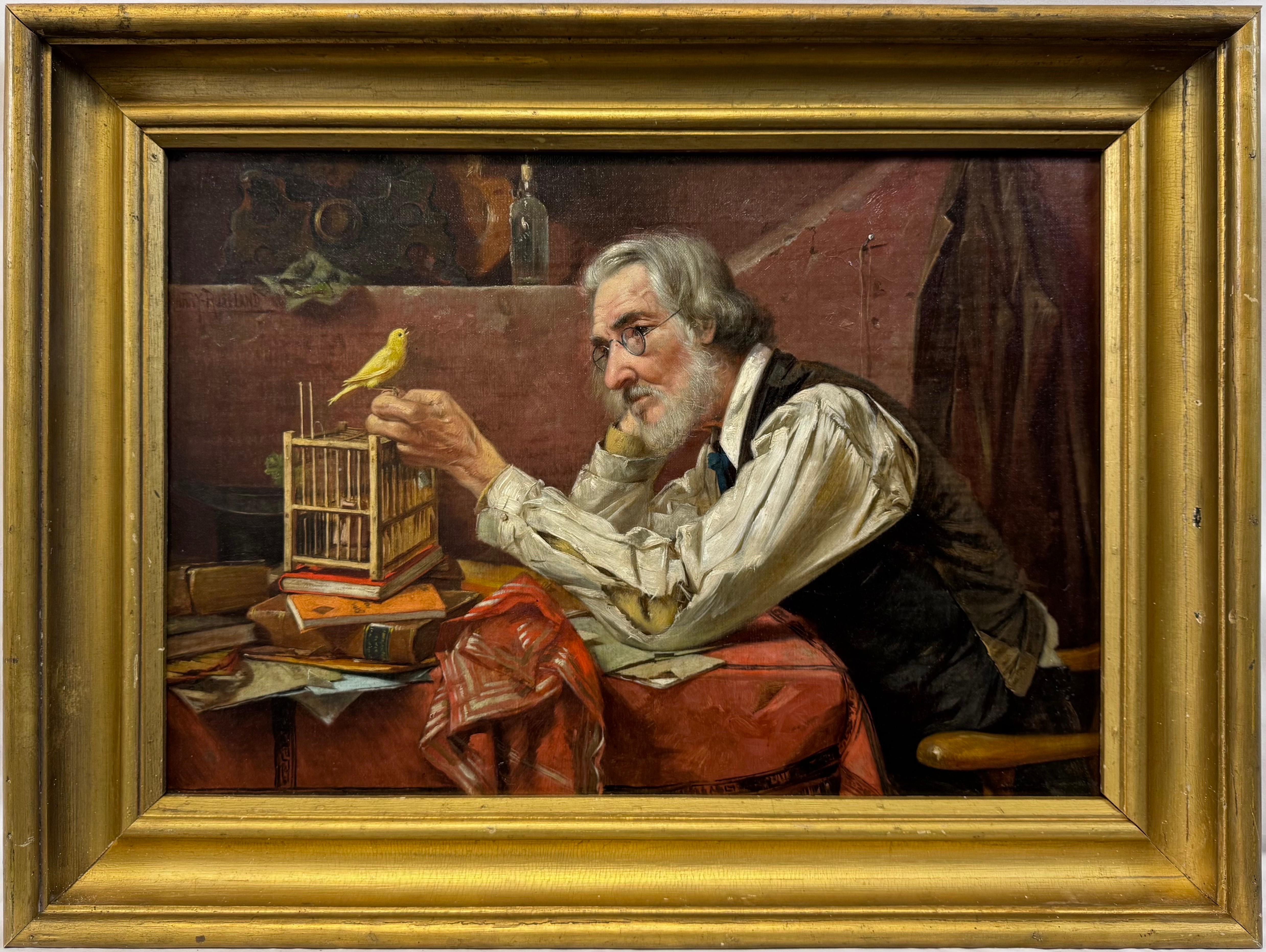 "Sein letzter Freund, um 1900" von Harry Roseland Alter Mann und Vogel Amerikanische Genreszene