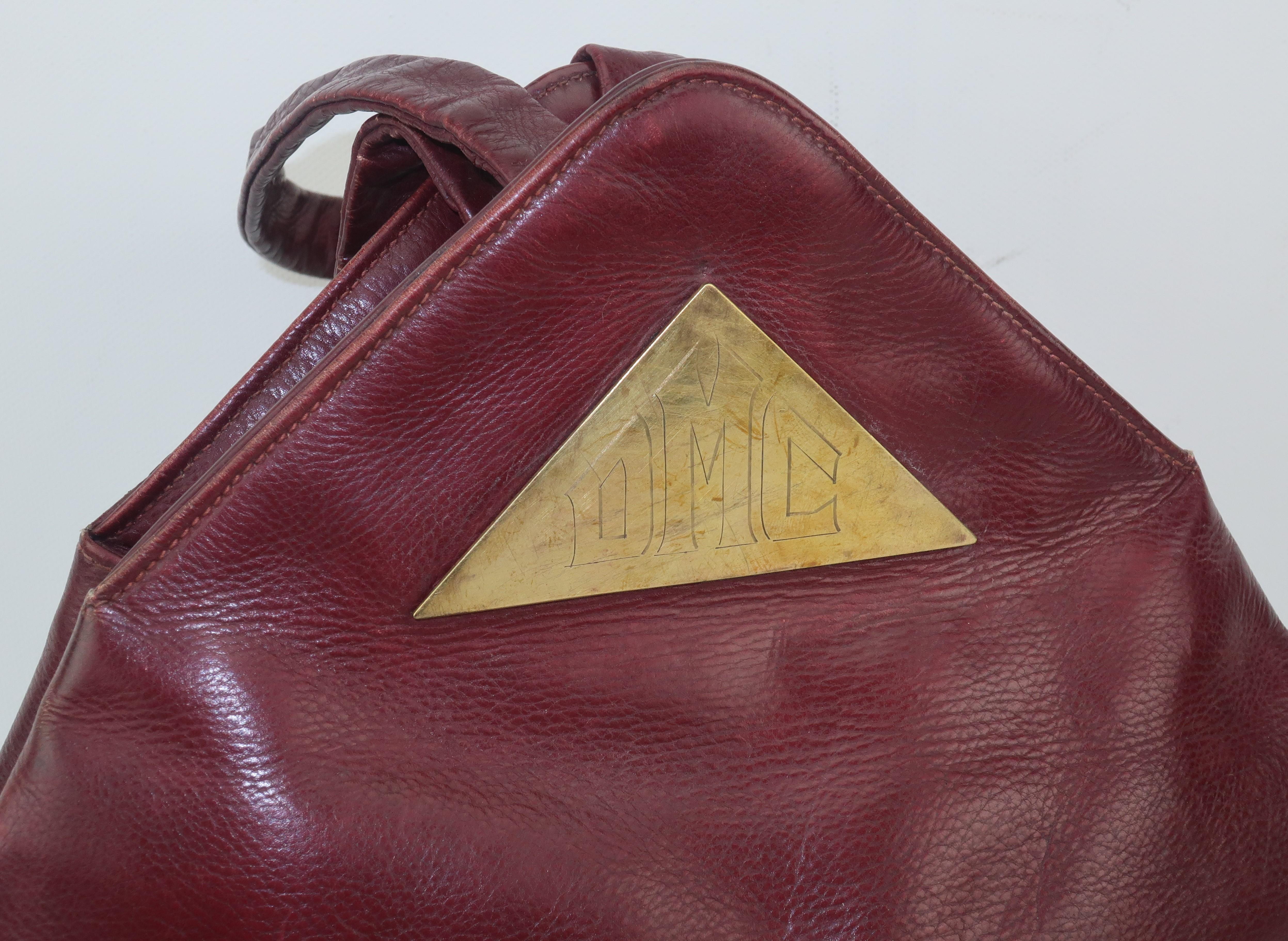 Harry Rosenfeld Original C.1940 Oxblood Leather Triangular Handbag 3