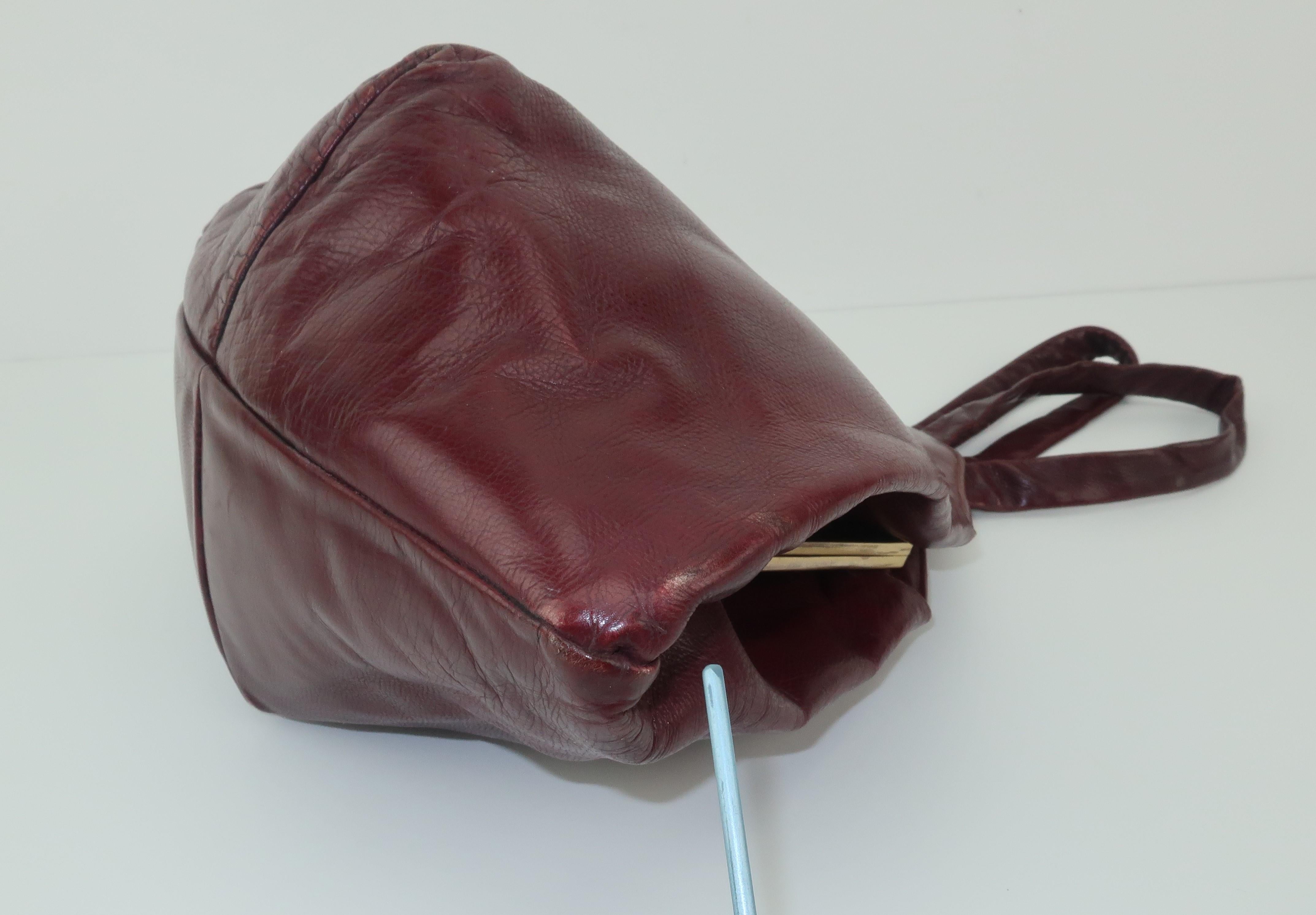 Harry Rosenfeld Original C.1940 Oxblood Leather Triangular Handbag 5