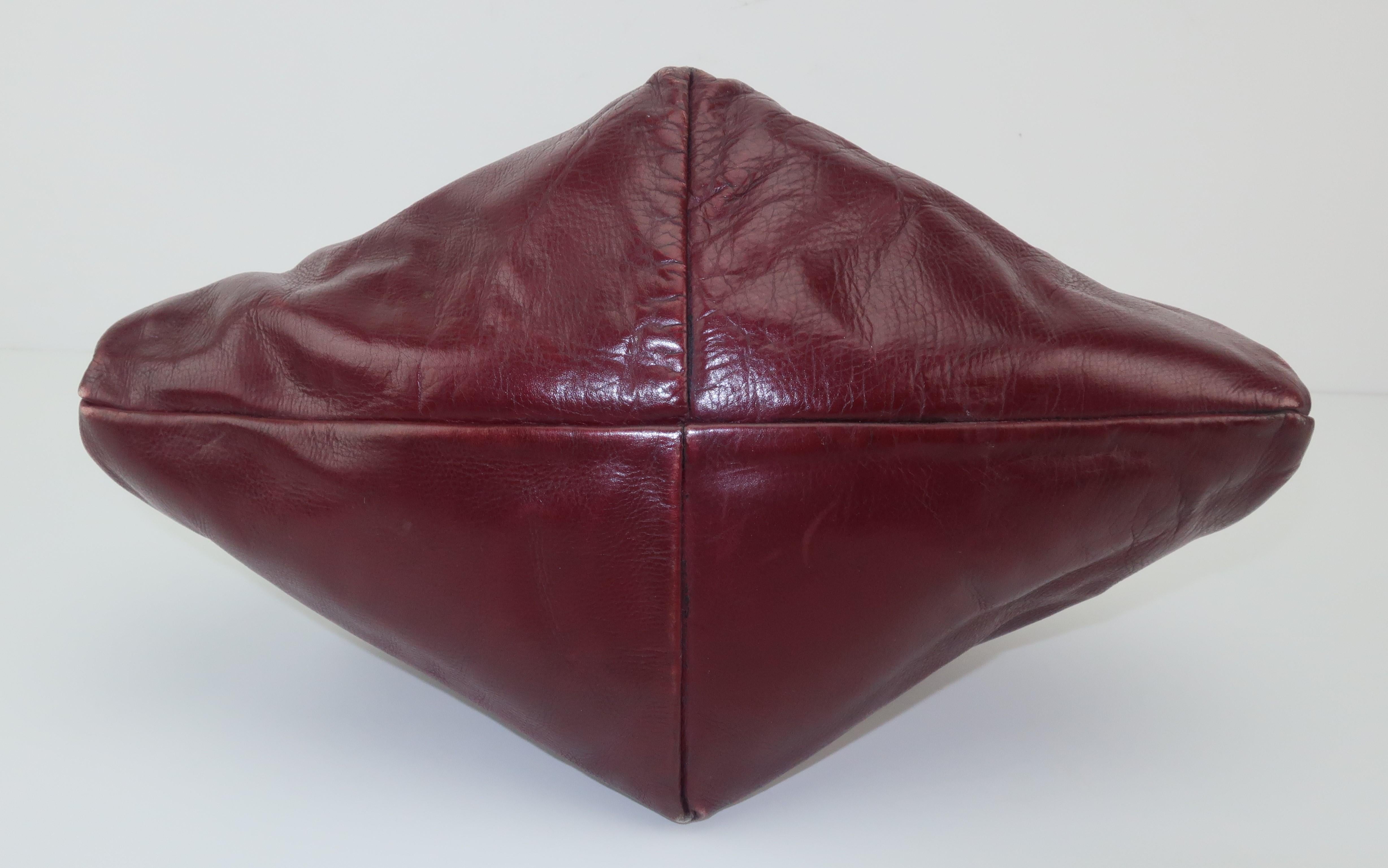 Black Harry Rosenfeld Original C.1940 Oxblood Leather Triangular Handbag