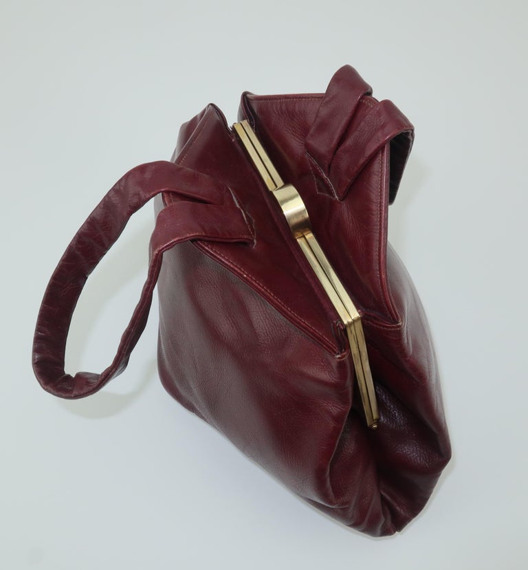 Harry Rosenfeld Original C.1940 Oxblood Leather Triangular Handbag at