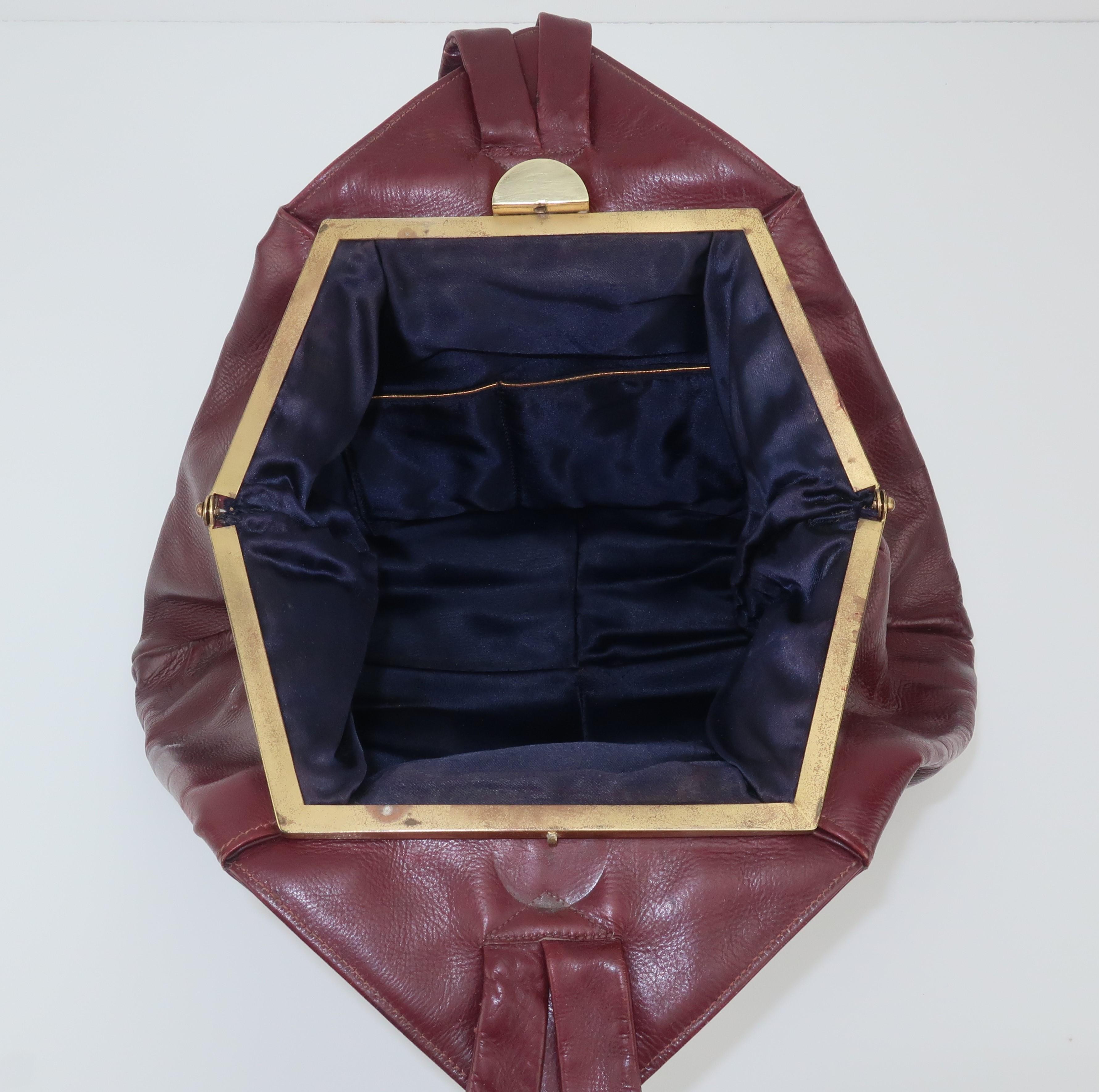 Harry Rosenfeld Original C.1940 Oxblood Leather Triangular Handbag 1