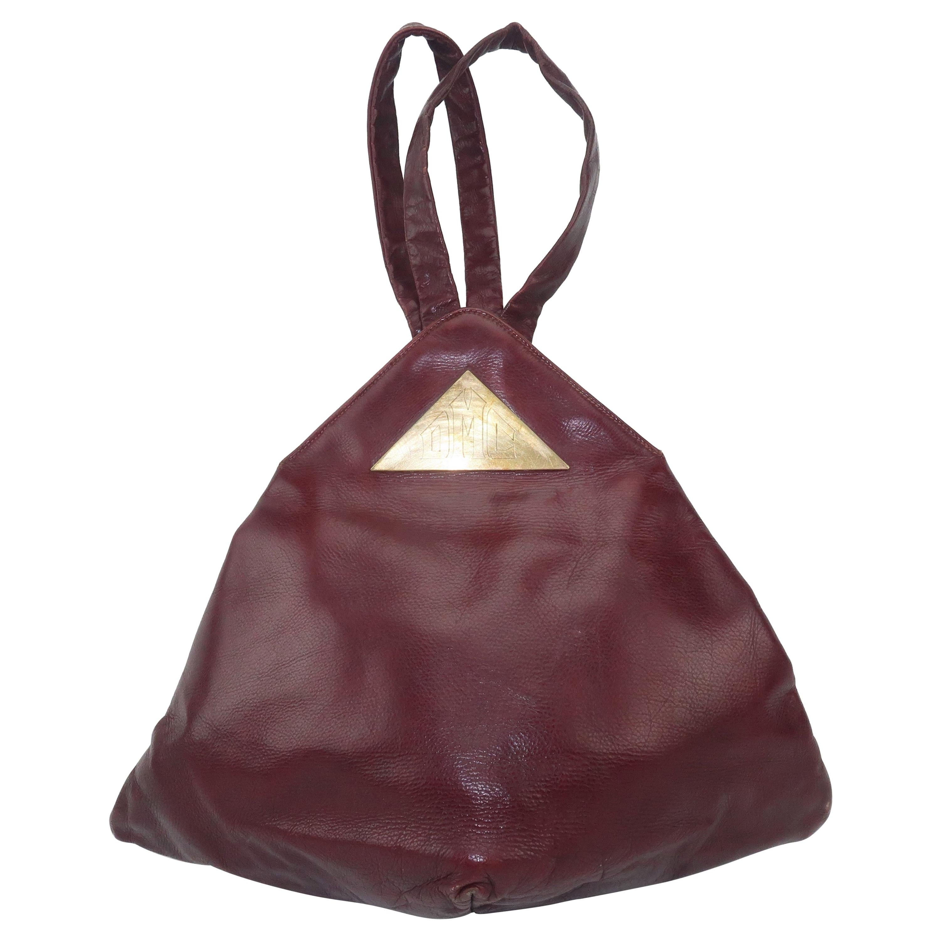 Harry Rosenfeld Original C.1940 Oxblood Leather Triangular Handbag
