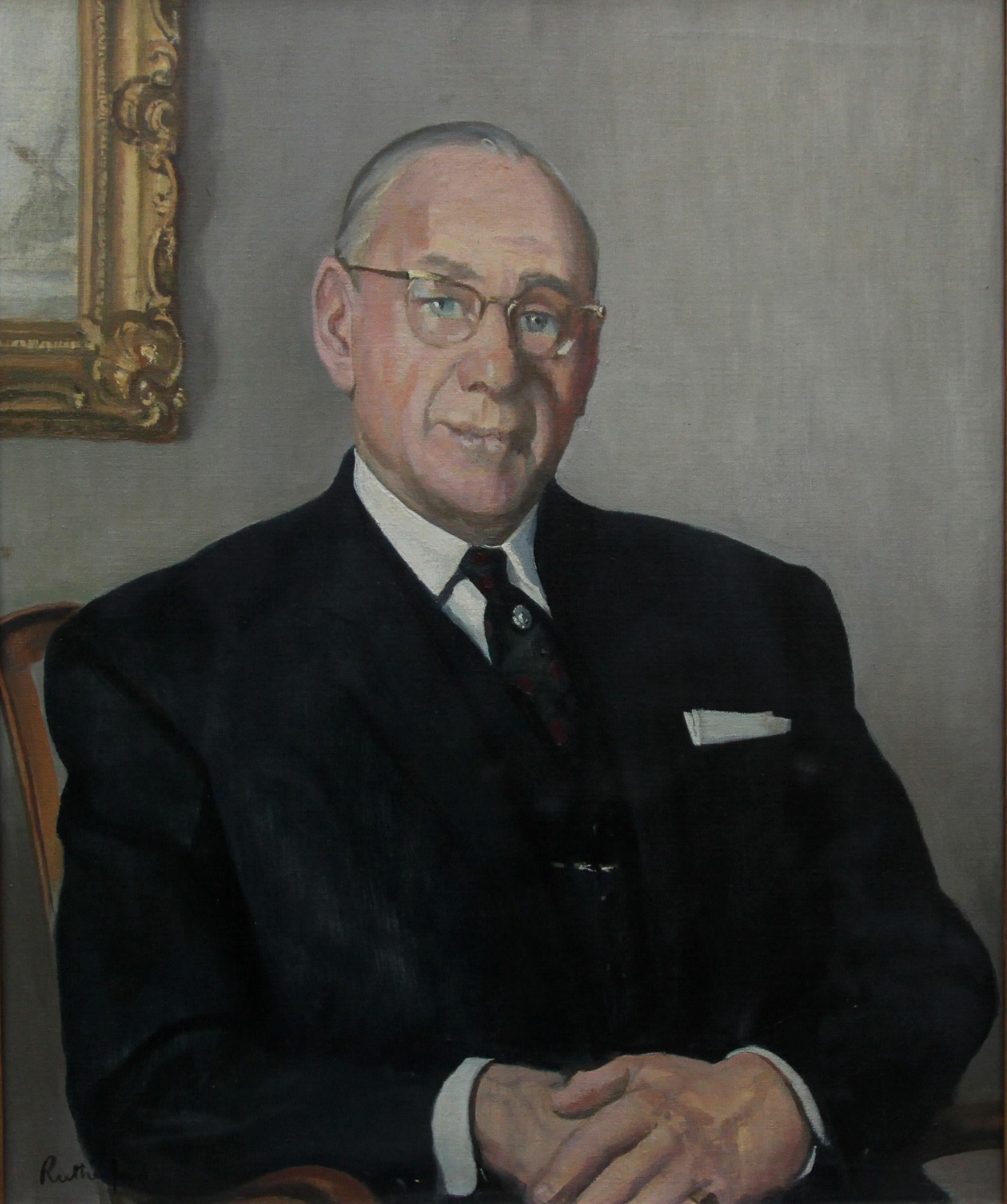 Portrait of a Gentleman - British oil painting interior seated suited man  For Sale 1