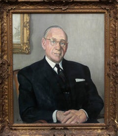 Portrait of a Gentleman - British oil painting interior seated suited man 
