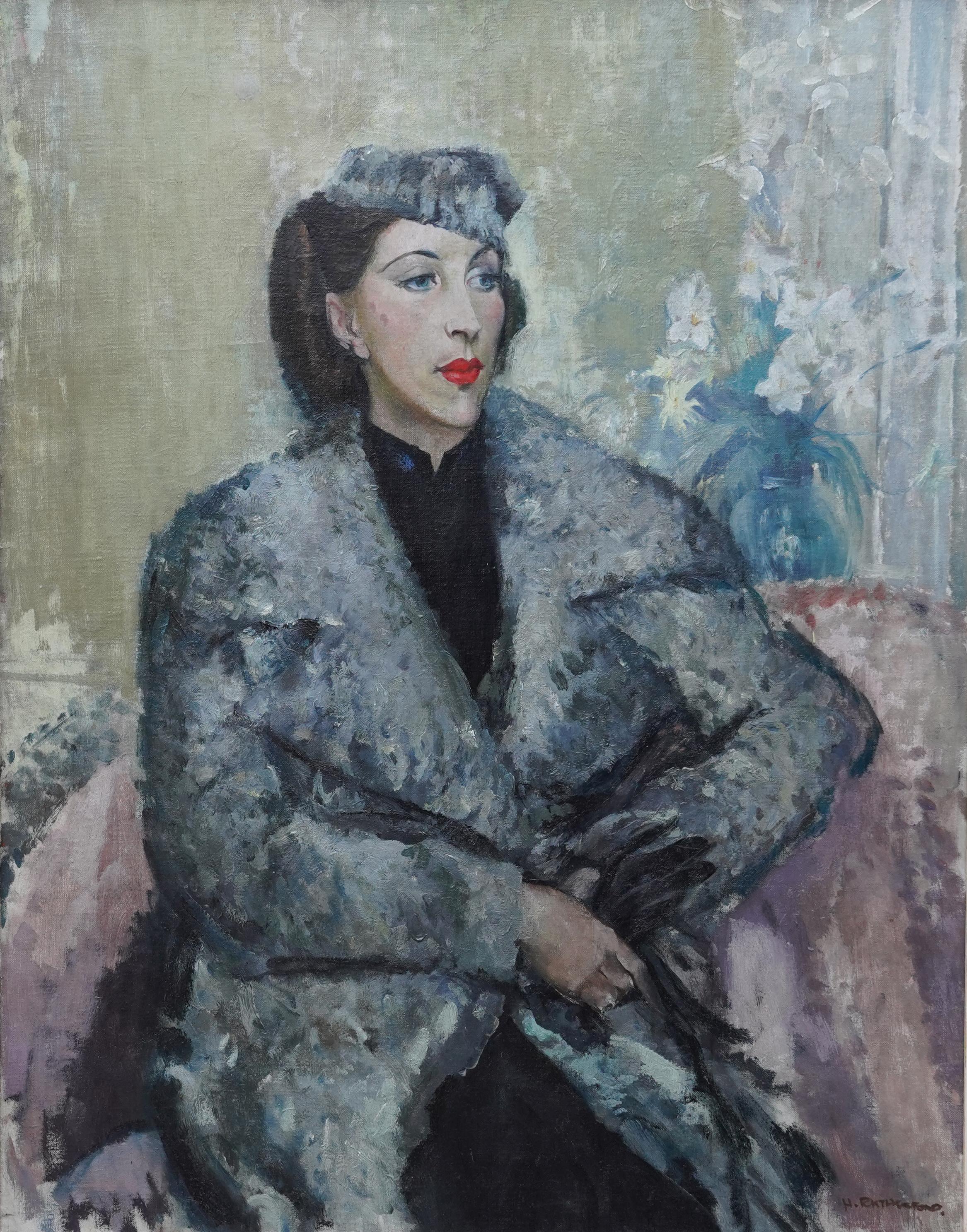 Post Impressionist Portrait of a Woman - British 40's art portrait oil painting - Painting by Harry Rutherford