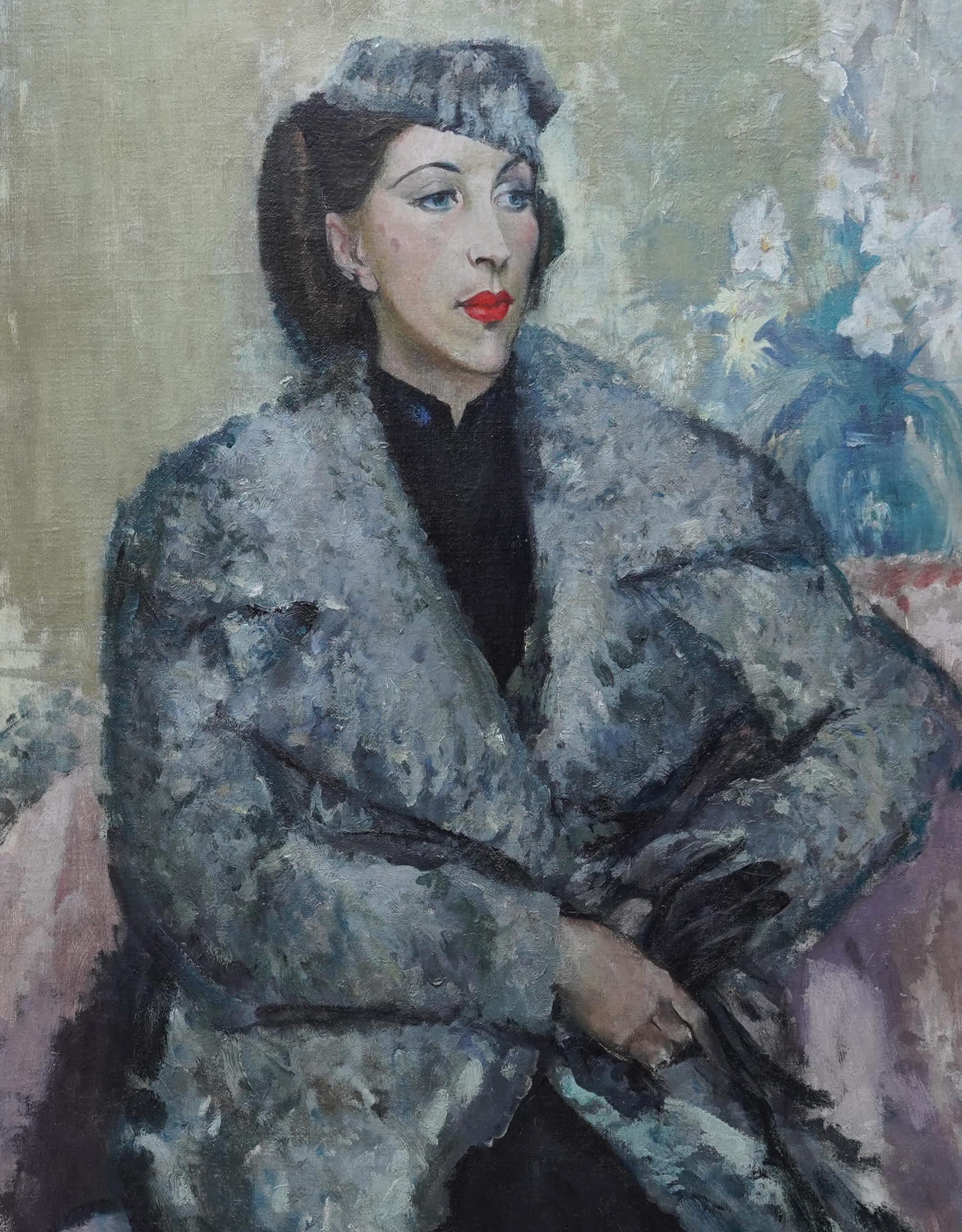 Portrait post-impressionniste d'une femme - Peinture à l'huile d'art britannique des années 40 - Post-impressionnisme Painting par Harry Rutherford