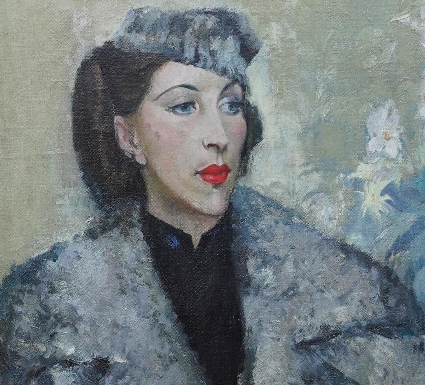 Post Impressionist Portrait of a Woman - British 40's art portrait oil painting - Post-Impressionist Painting by Harry Rutherford
