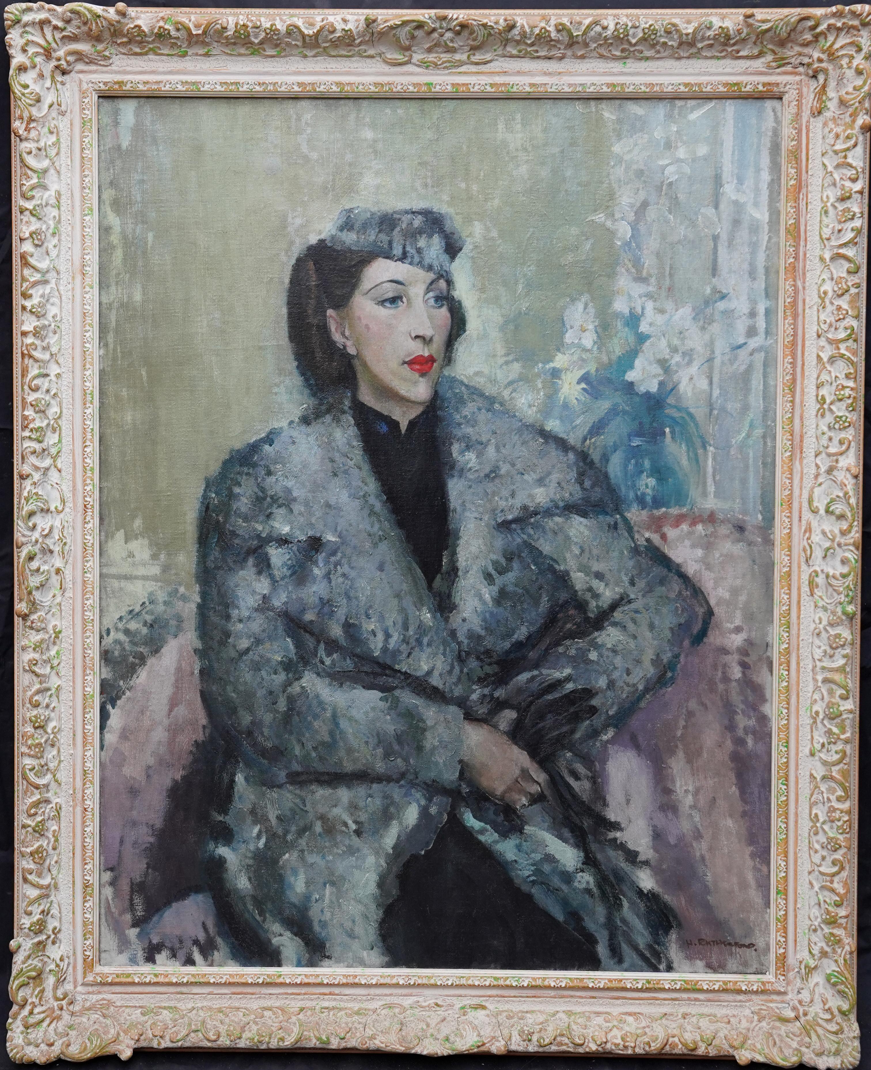 Portrait Painting Harry Rutherford - Portrait post-impressionniste d'une femme - Peinture à l'huile d'art britannique des années 40