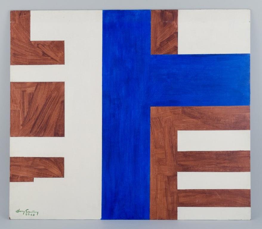 Harry Sandberg, Swedish artist. Abstract composition.
Oil on board.
1968.
Signed.
In excellent condition.
Dimensions: W 70 cm. x H 61 cm.