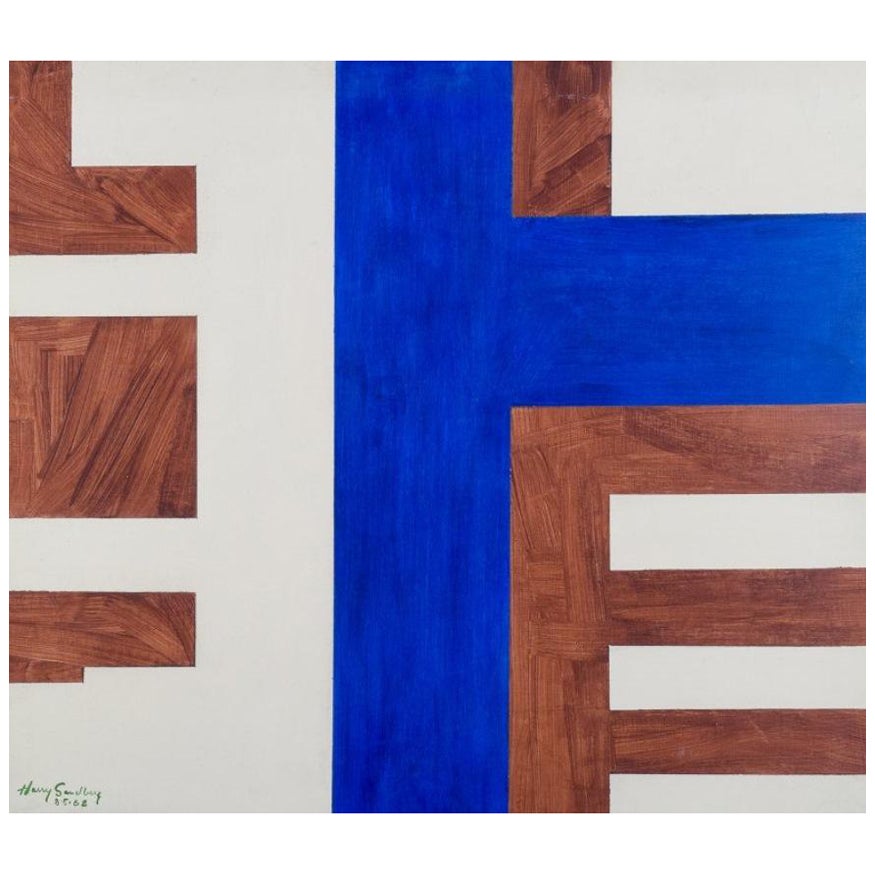 Harry Sandberg, Swedish artist. Abstract composition. Oil on board. 1968.