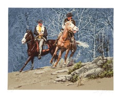 Carreras de vaqueros, litografía realista americana de Harry Schaare