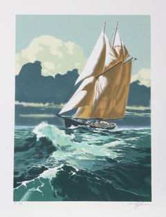 Pescador de Gloucester, litografía realista americana de Harry Schaare