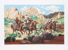 La huida, litografía realista americana de Harry Schaare
