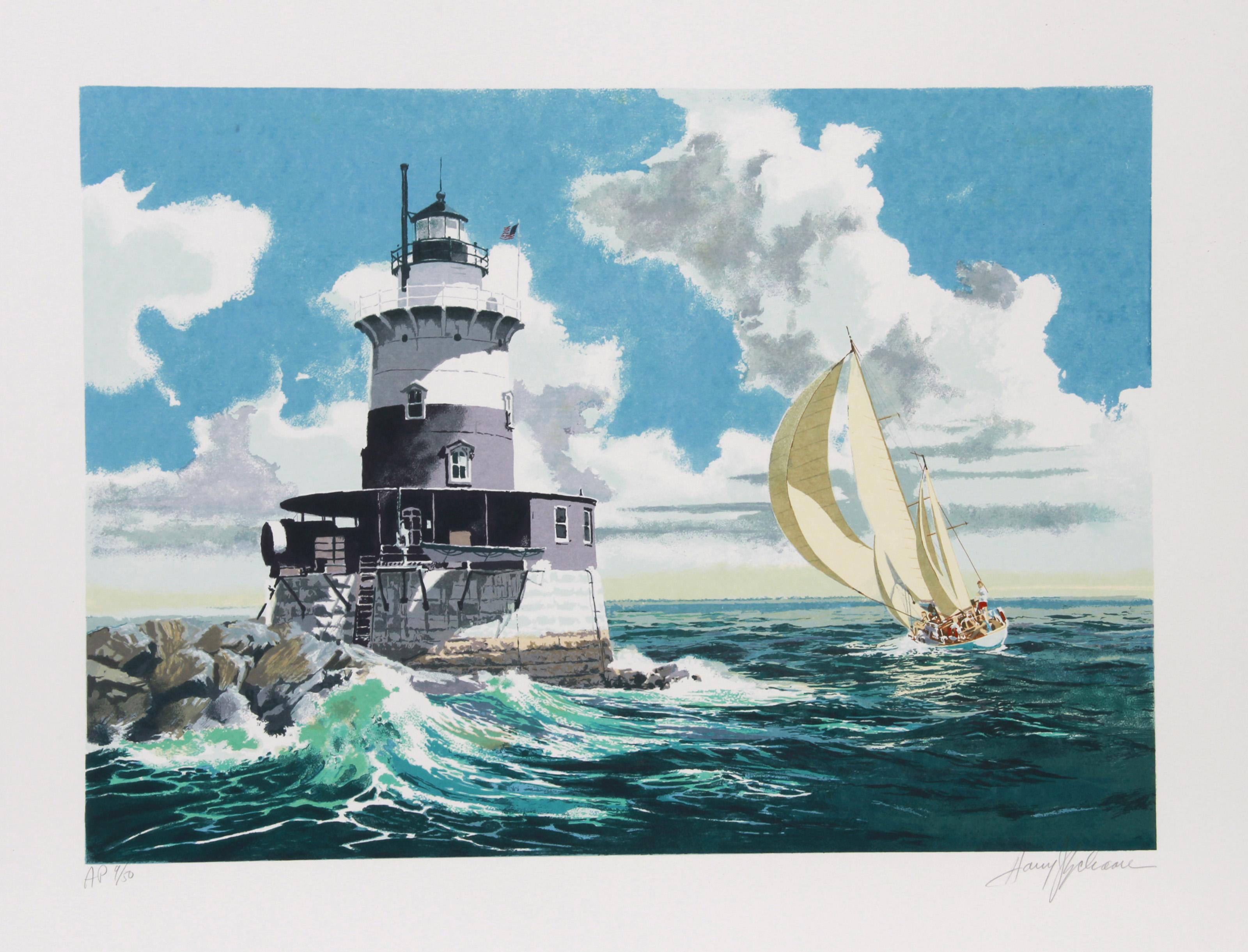Il faro, serigrafia realista americana di Harry Schaare
