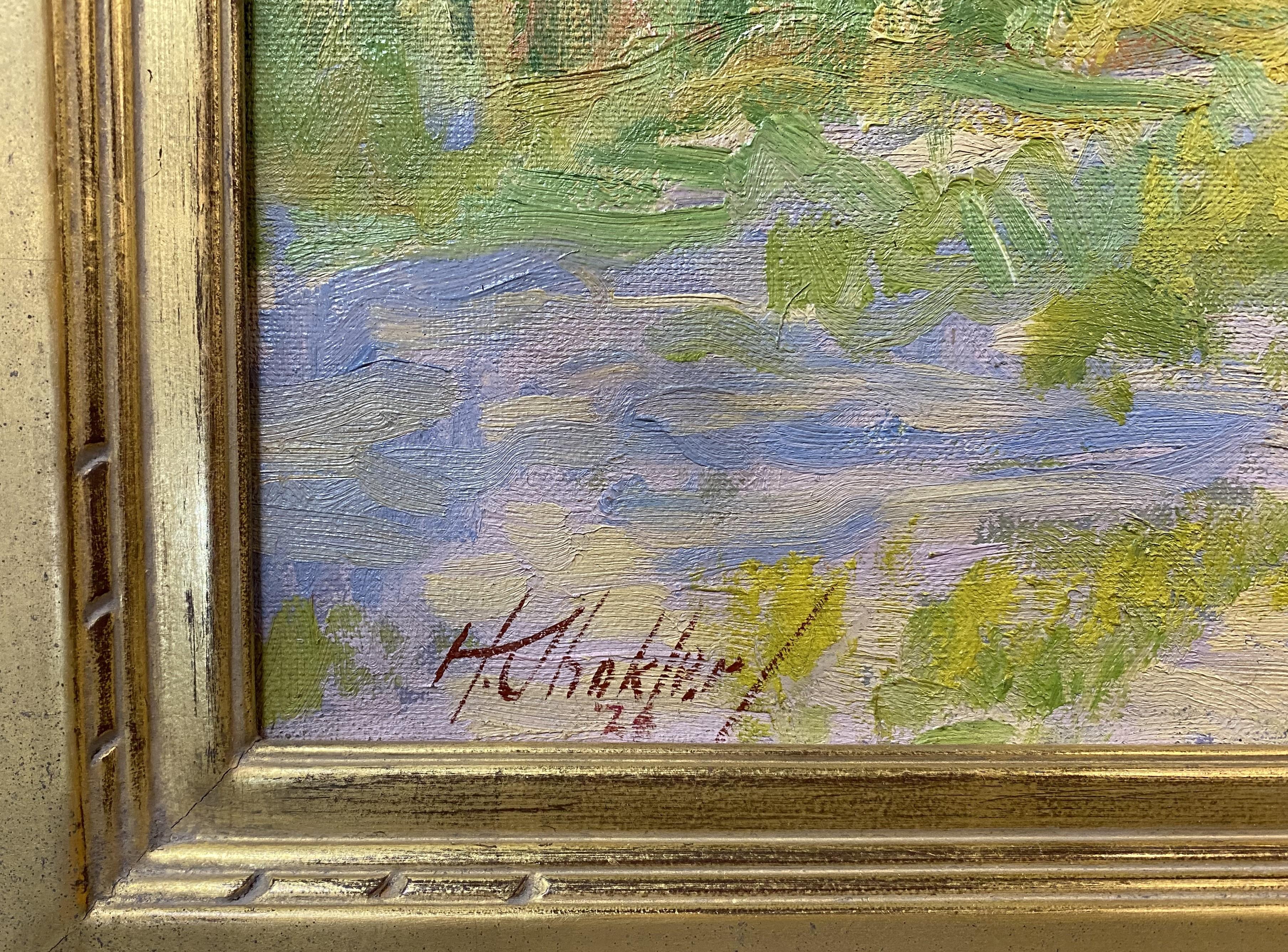 Questo raffinato dipinto a olio costiero è stato realizzato dall'artista americano Henry Shokler (1896-1978). Shokler è nato a Cincinnati, OH ed è stato un artista attivo e pioniere della serigrafia e della serigrafia a New York, nonché membro della