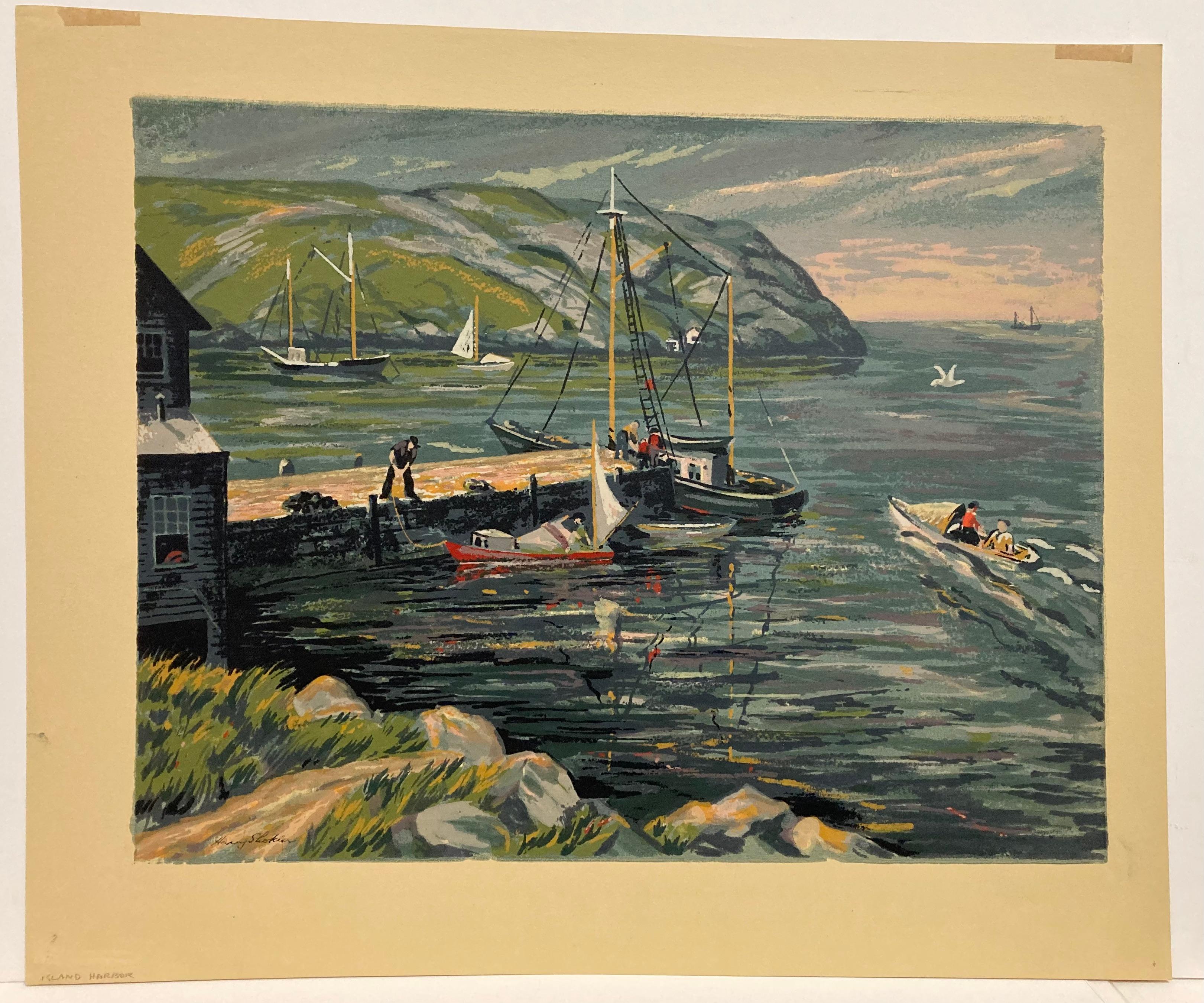 Harry Shokler used serigraphy to great advantage in this landscape. It's colorful and detailed.

It is signed in the image at the lower left. When printmakers began making serigraphs in the 1930s they weren't always able to make the edges of the