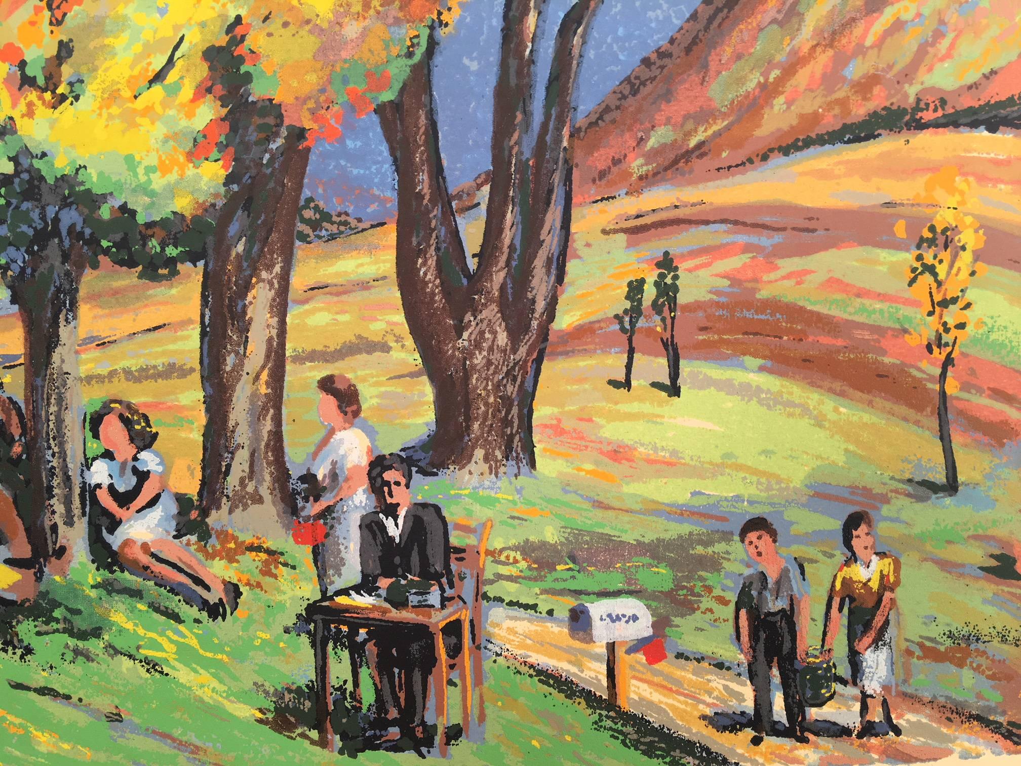 Vermont Auction - Post-Impressionist Print by Harry Shokler