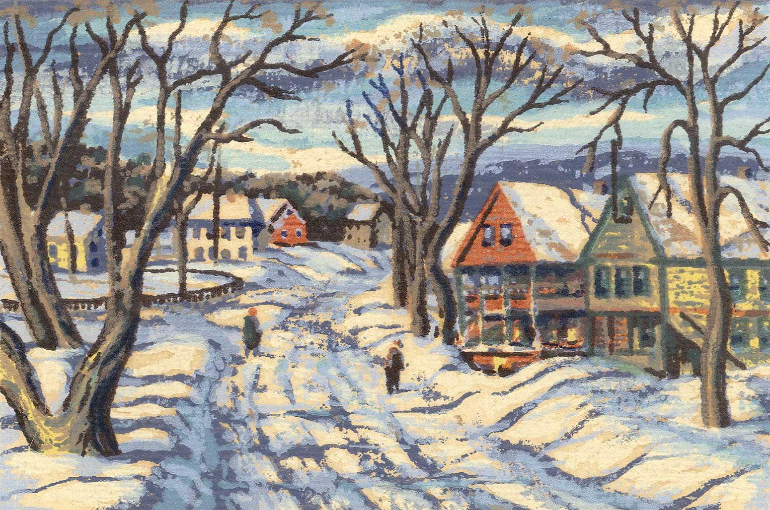 Harry Shokler Landscape Print - Walking in the Snow (Vermont village)