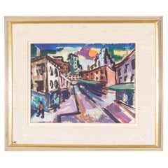 Vintage Harry Shoulberg 'Am., 1903-1995' Modern Casein Paint On Paper, "Lanesville"