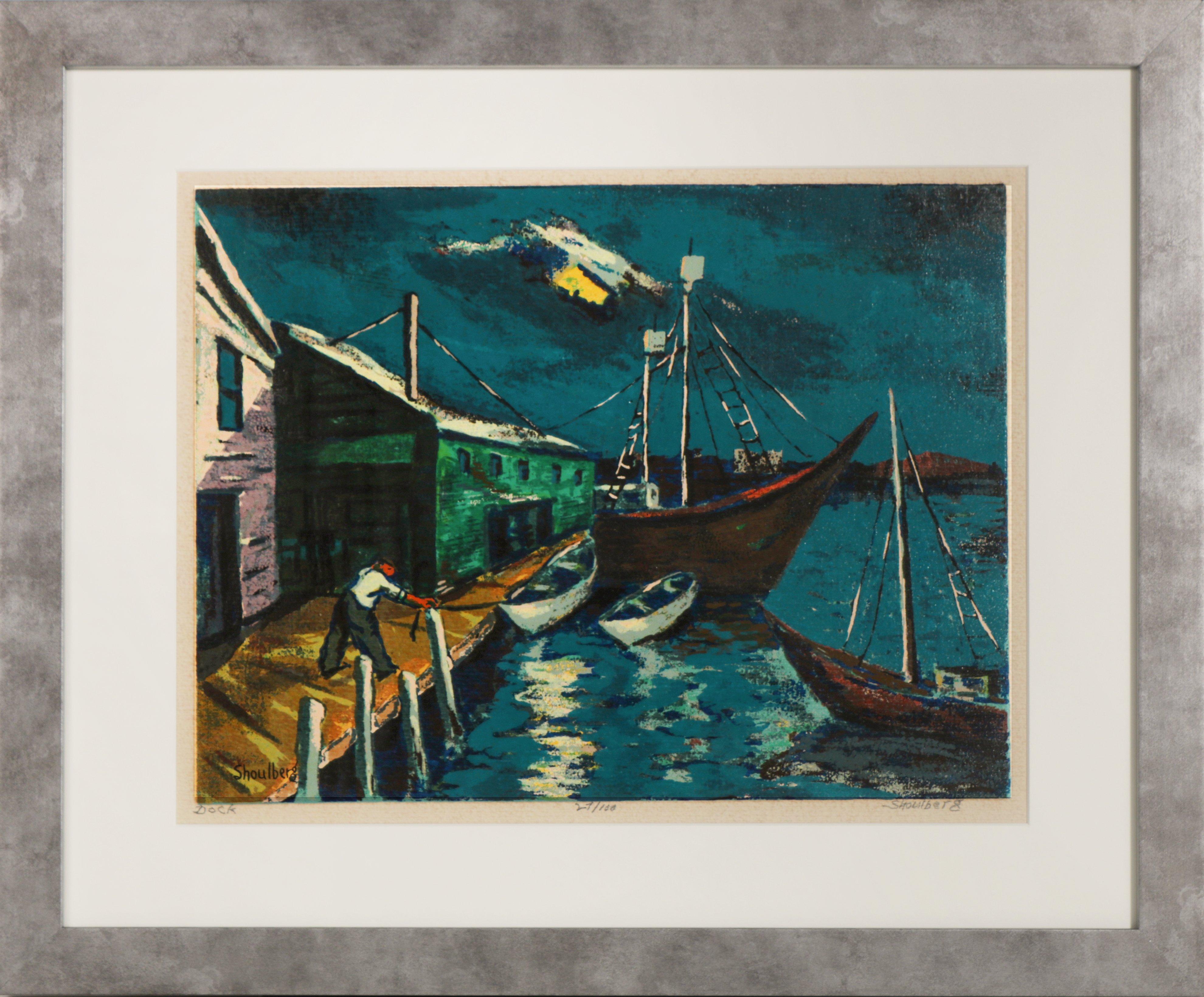 Harry Shoulberg Landscape Print - "Dock" Circa 1934 Seascape Screen Print 
