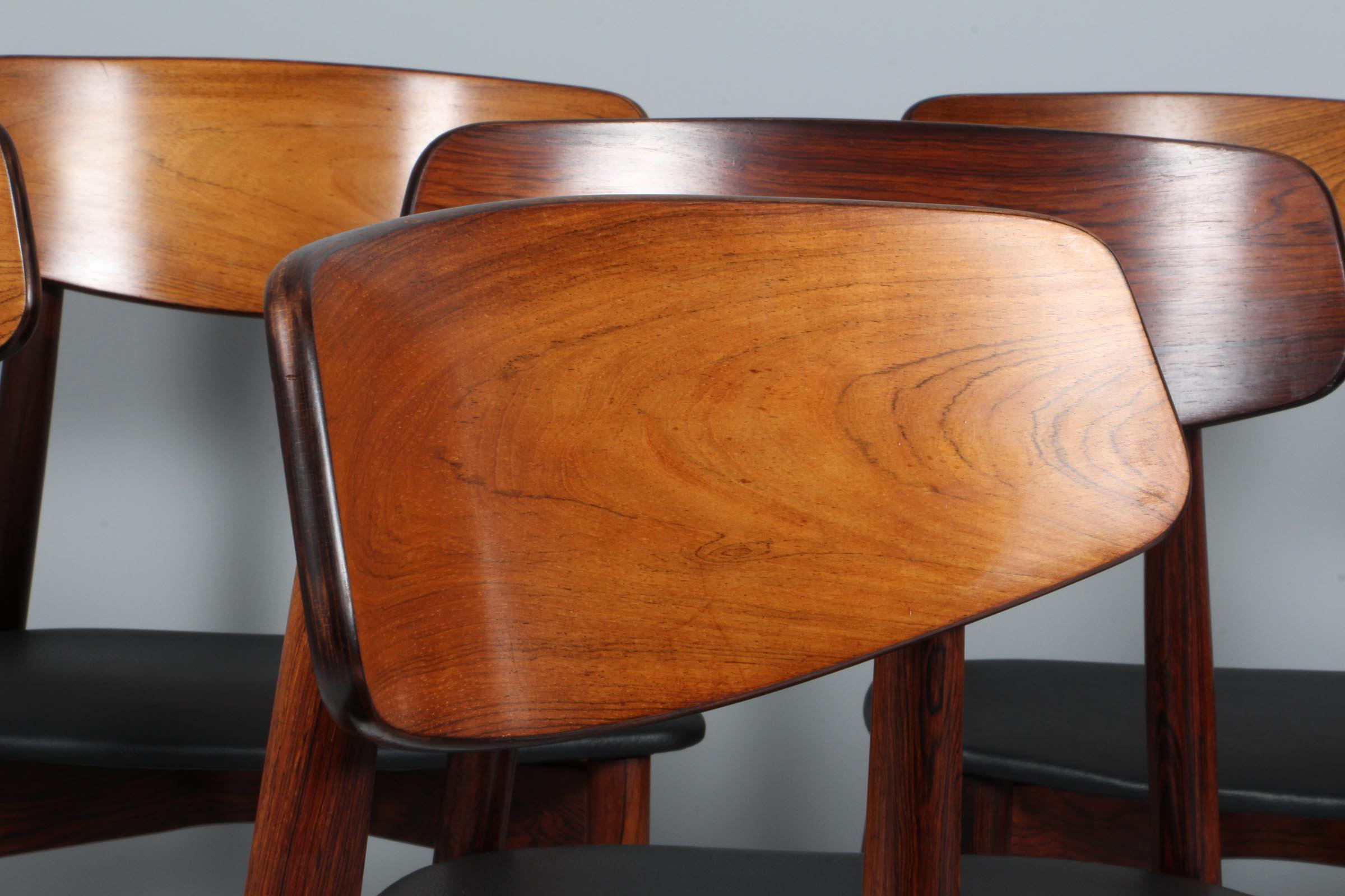 Mid-20th Century Harry Østergaard, Eight Chairs in Rosewood and Tan Aniline Leather, 1970s