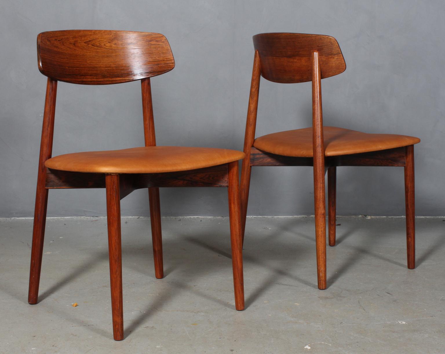 Danish Harry Østergaard, four Chairs in Rosewood and Tan Aniline Leather, 1970s