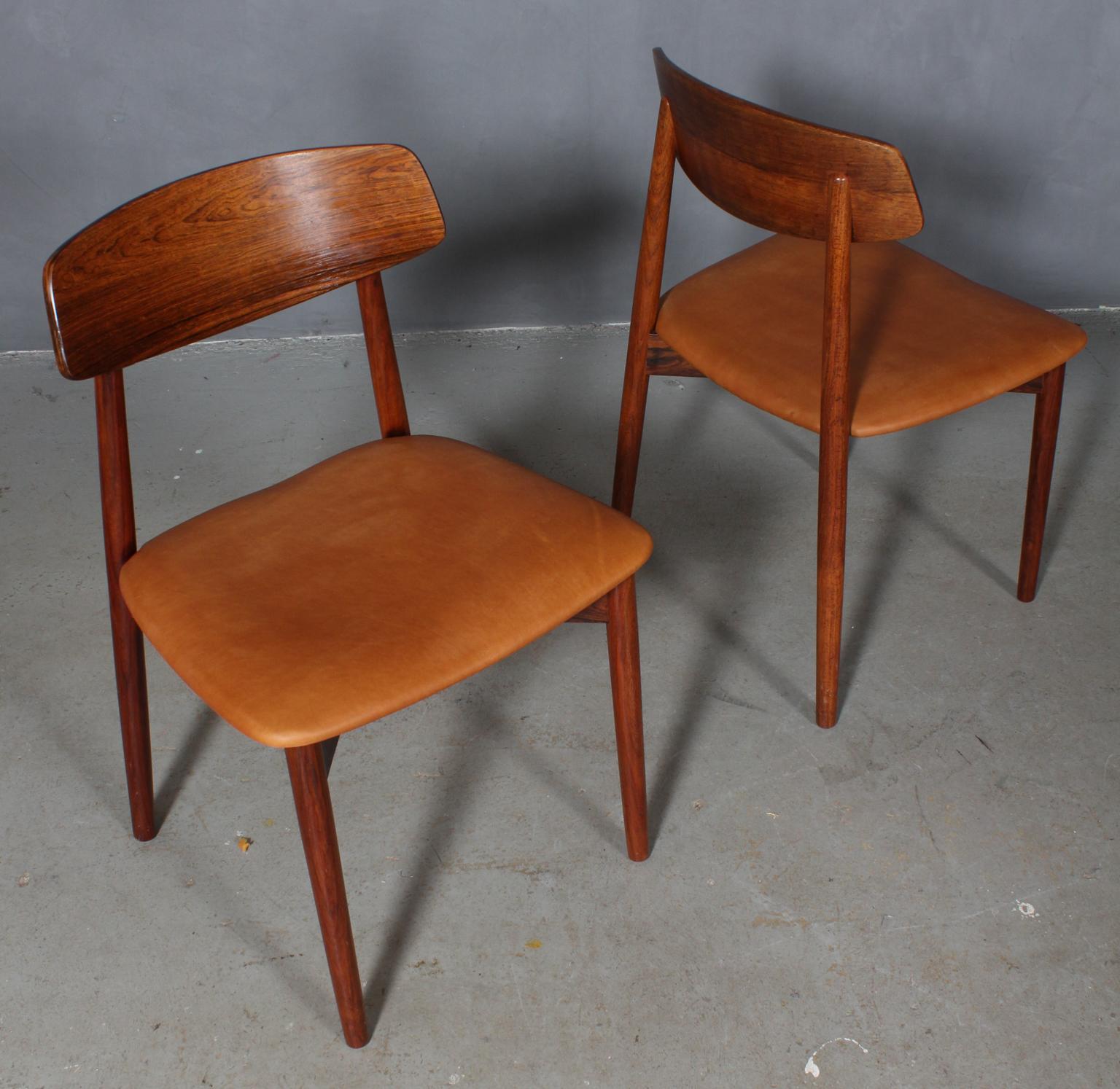 Harry Østergaard, four Chairs in Rosewood and Tan Aniline Leather, 1970s In Good Condition In Esbjerg, DK