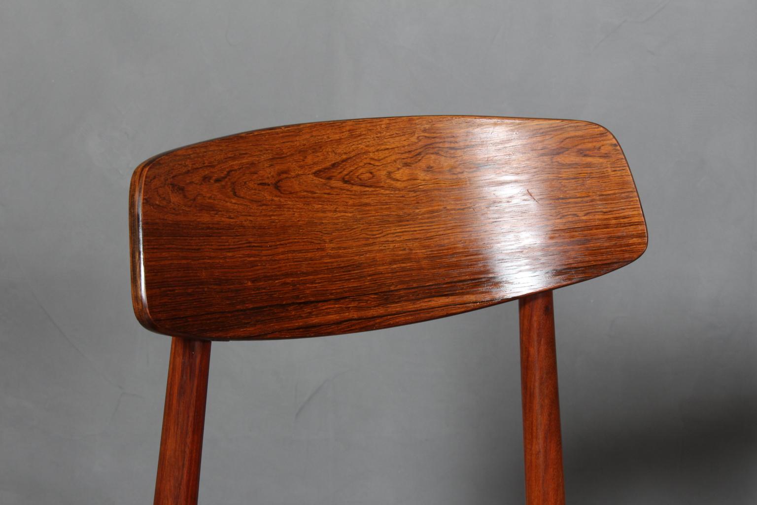 Mid-20th Century Harry Østergaard, four Chairs in Rosewood and Tan Aniline Leather, 1970s