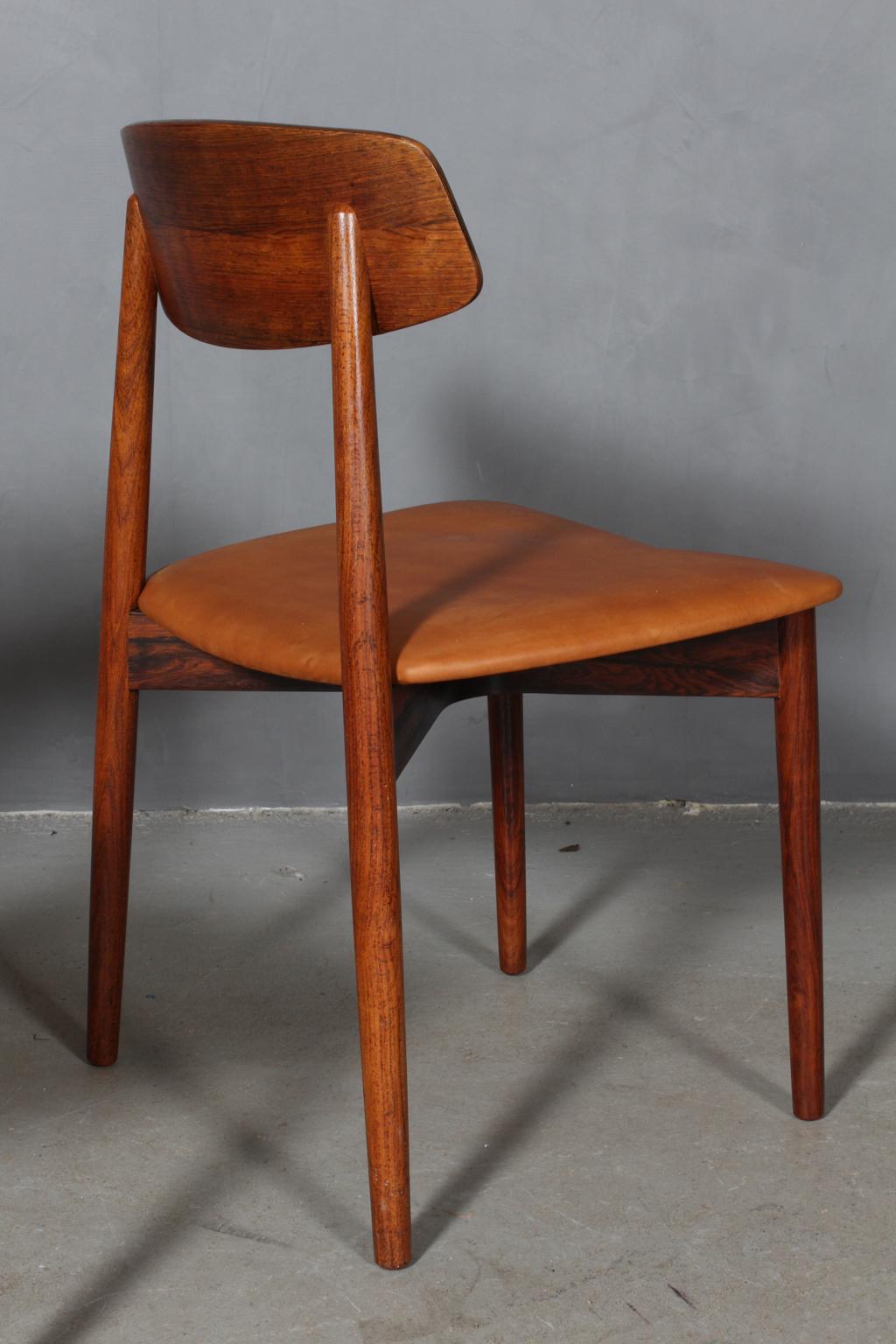 Harry Østergaard, four Chairs in Rosewood and Tan Aniline Leather, 1970s 2