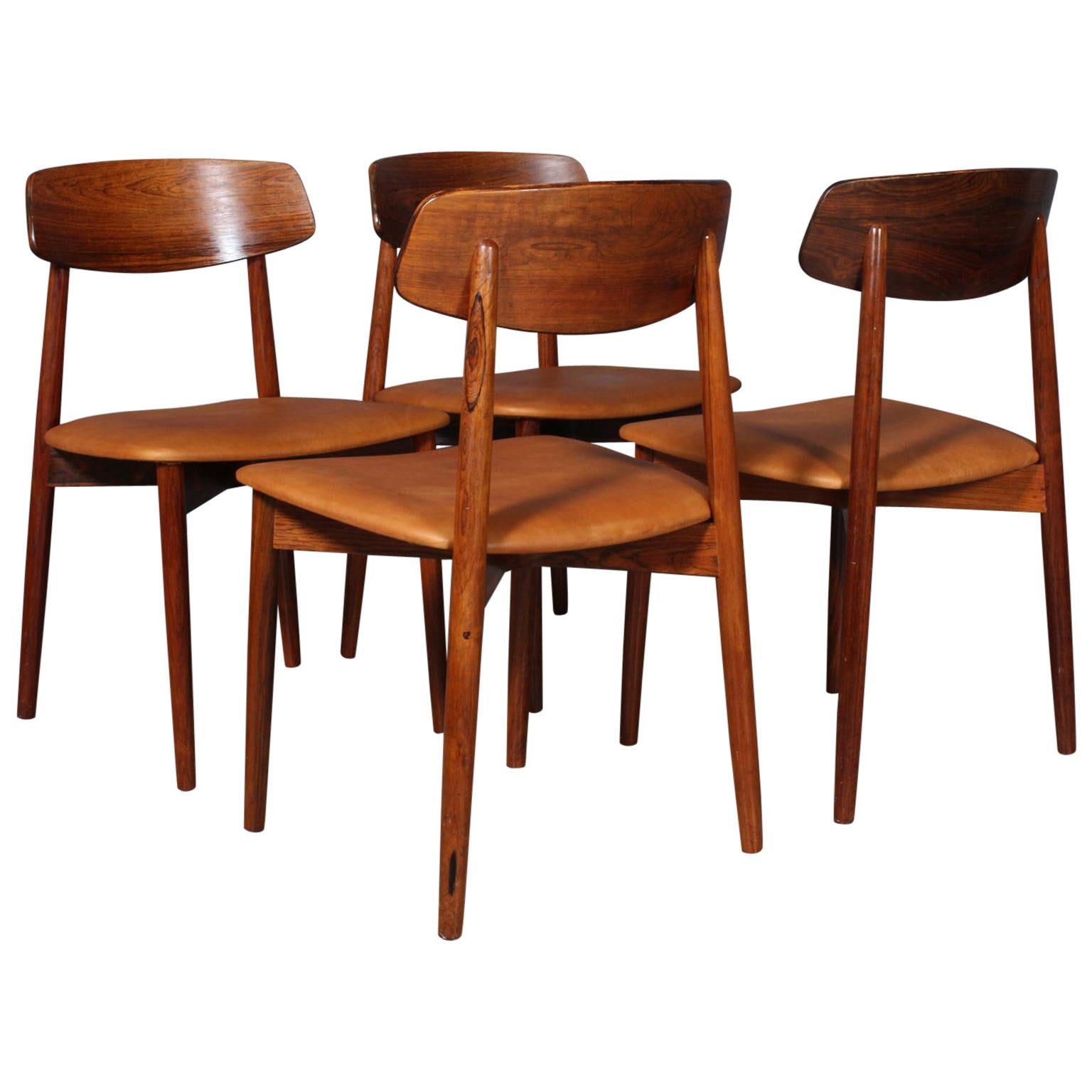 Harry Østergaard, four Chairs in Rosewood and Tan Aniline Leather, 1970s