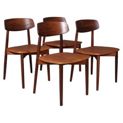 Harry Østergaard, four Chairs in Rosewood and Tan Aniline Leather, 1970s