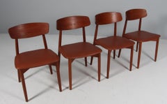 Harry Østergaard, four Chairs in tak and Tan Aniline Leather, 1970s
