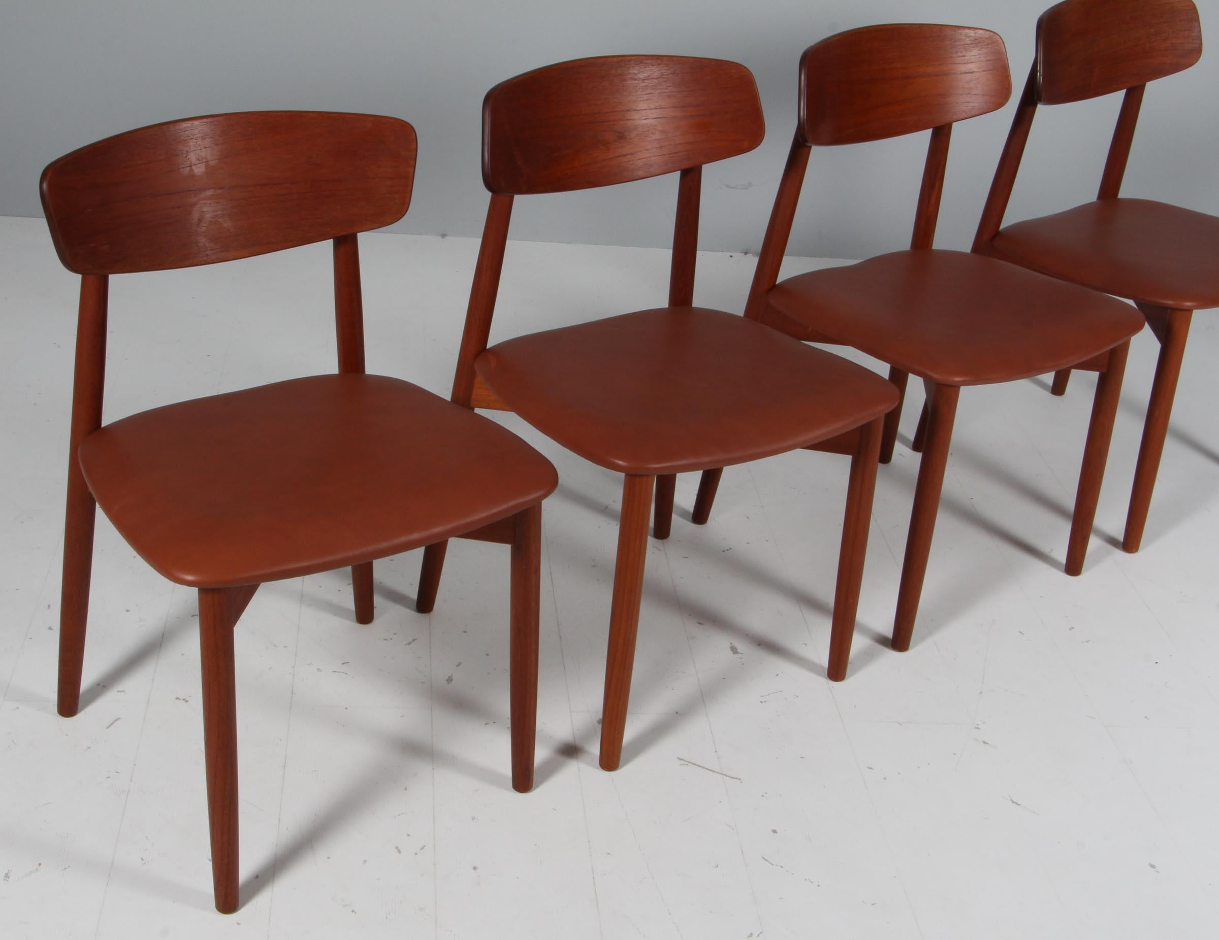 Danish Harry Østergaard, four Chairs in tak and Tan Aniline Leather, 1970s